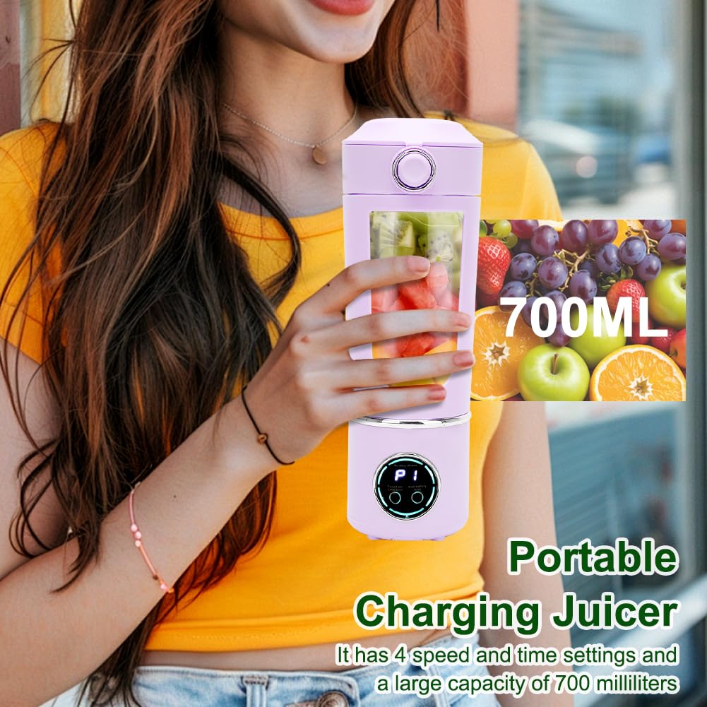 Frullatore Portatile Smoothie Maker, 700 ml Mini Frullatore Portatile Elettrico con 12 coltelli,Frullatore Personale con Batteria USB Ricaricabile Ideale per Smoothie Frullati Frutta e Verdura (Viola)