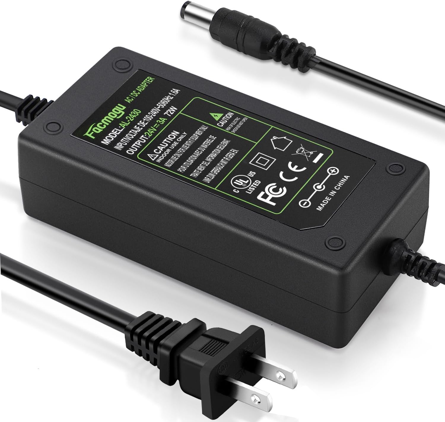 Facmogu 24V 3A 72W Power Supply Adapter Converter, 100-240V 50/60Hz AC to DC 24 Volt 3Amp Power Supply, 5.5x2.5mm & 5.5x2.1mm DC Plug, 24V Switching Transformer for LED Lights CCTV Camera Monitor - Image 9