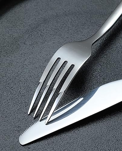 Miniatura 6 de Juego de cubiertos de acero inoxidable de 48 piezas forjados con mango martillado para 12, juego de cubiertos de grado alimenticio, incluye