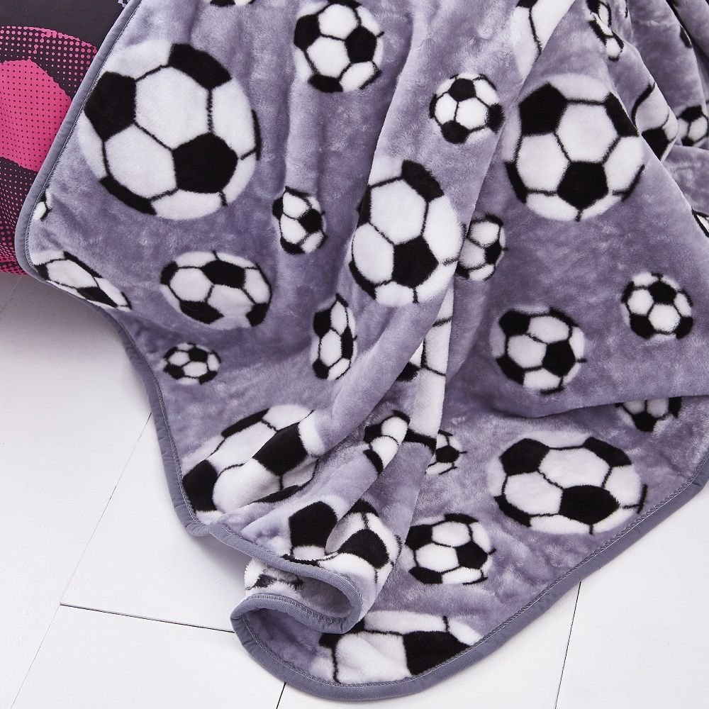 Catherine Lansfield Kids Living Football 120x150cm Blanket Throw Grey