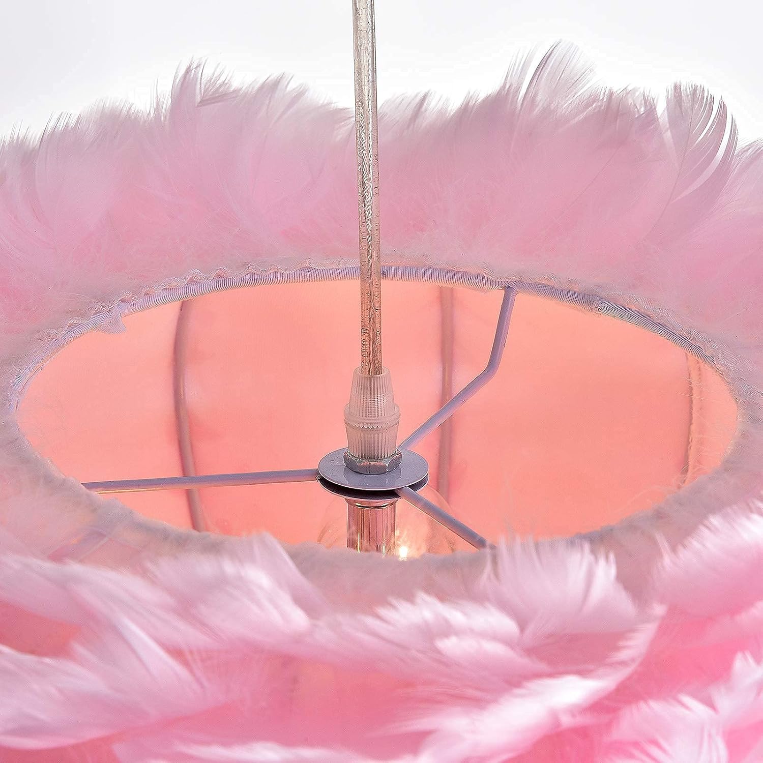 Maxax Pink Feather Chandeliers for Girls Room, 3 Lights Modern Romantic Ceiling Haning Lamp, Nordic Creative Art Feather Shade Chandelier, for Bedroom, Living Room, Dining Room, 17.7 inch