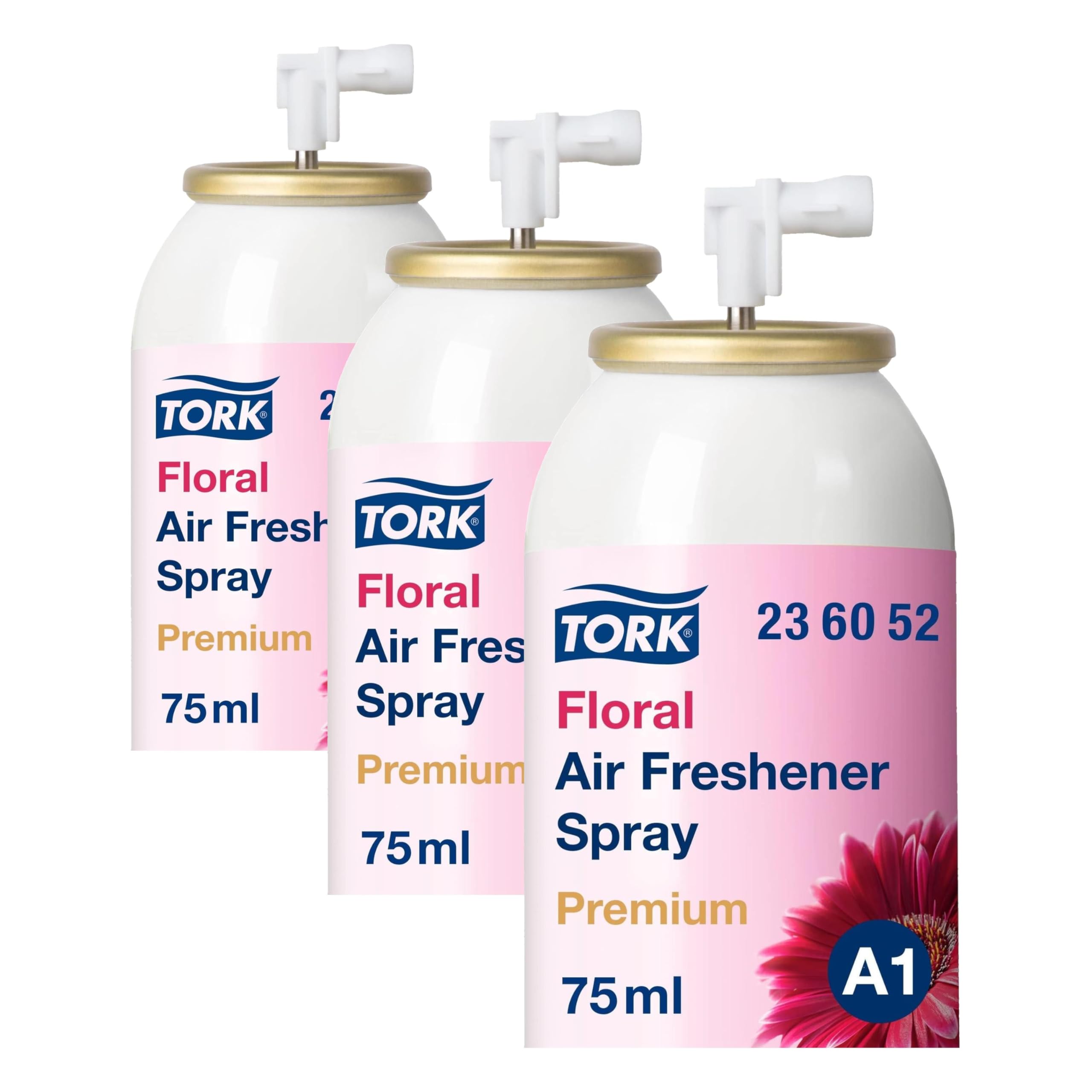 Tork 236052 Deodorante Spray Premium Floreale/Ricarica da 75 ml per dispenser, compatibile con sistema A1, numero di dosi: 3000 (Confezione da 3)