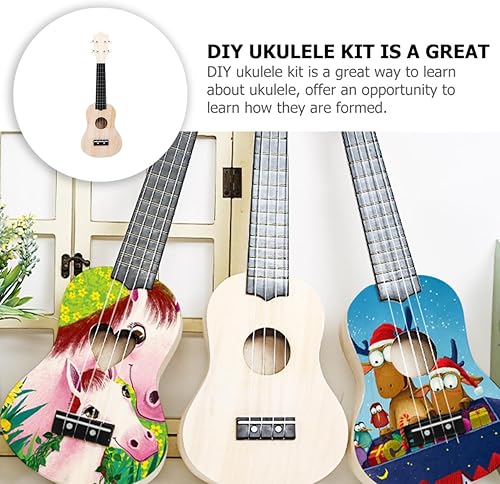 Miniatura 4 de VICASKY Ukelele para niños, 1 juego de mini juego de madera para niños, kit de guitarra para principiantes, kit de bricolaje, kit de instrumentos de