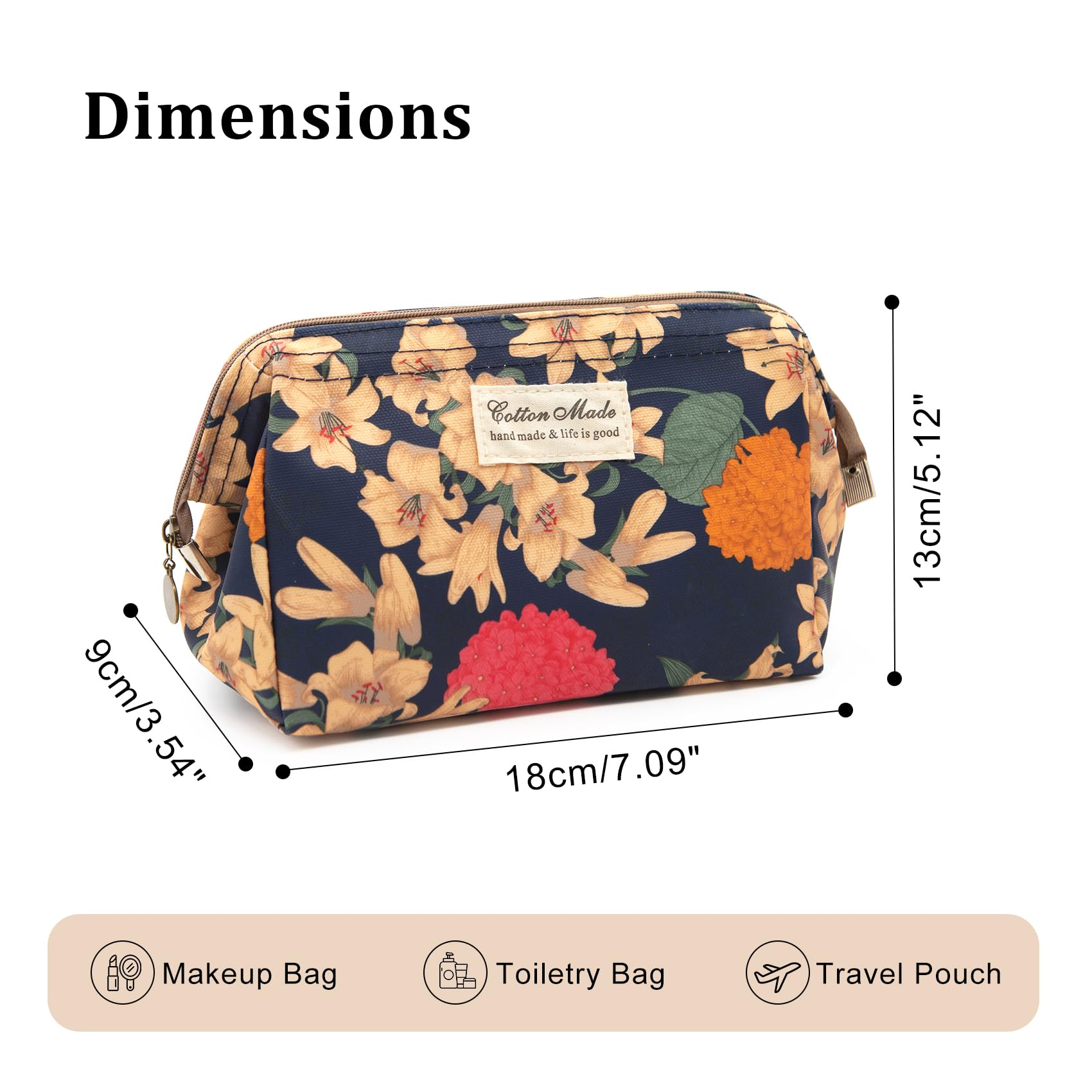 Long Keeper Travel Makeup Bag Floral Wide-Open Beauty Cosmetic Bags for Women Make Up Organiser Bag Toiletries & Beauty Essentials Waterproof Wash Bags (Navy Blue Base Lily) - Image 2