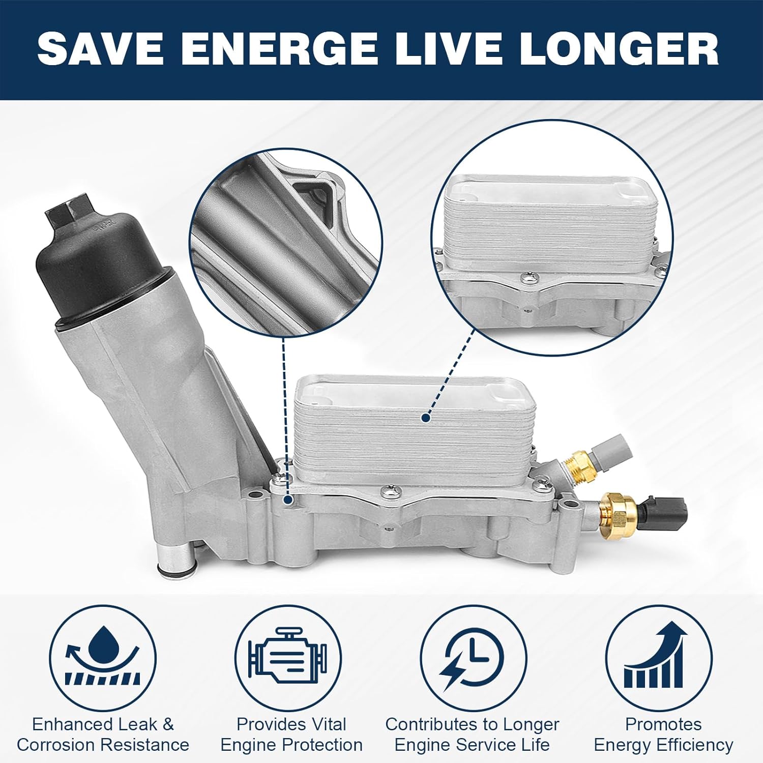 926-959 Aluminum Oil Filter Housing Oil Cooler Compatible with 2011-2024 Dodge Challenger Charger Caravan Journey Chrysler 200 300 Town Country Jeep Wrangler Grand Cherokee Ram 1500 2500 3500 926-876