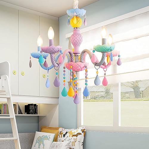 CEKUXPS Candelabros de cristal coloridos, decoración romántica cálida para habitación de princesa, lámpara de araña para decoración de dormitorio,
