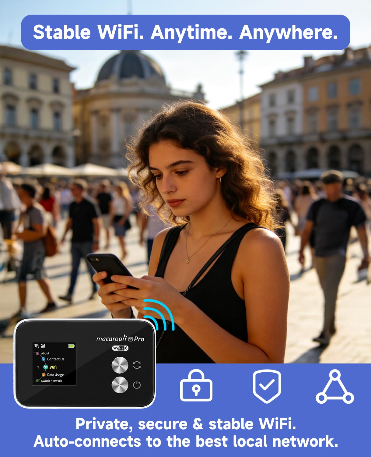 FREEBOT Hotspot WiFi portatile da viaggio - SE Pro 4G Mobile Hotspot con 10 GB di dati USA 30 giorni, 8 dispositivi collegati, router WiFi tascabile con 3000 mAh, copertura oltre 120 paesi, nessuna