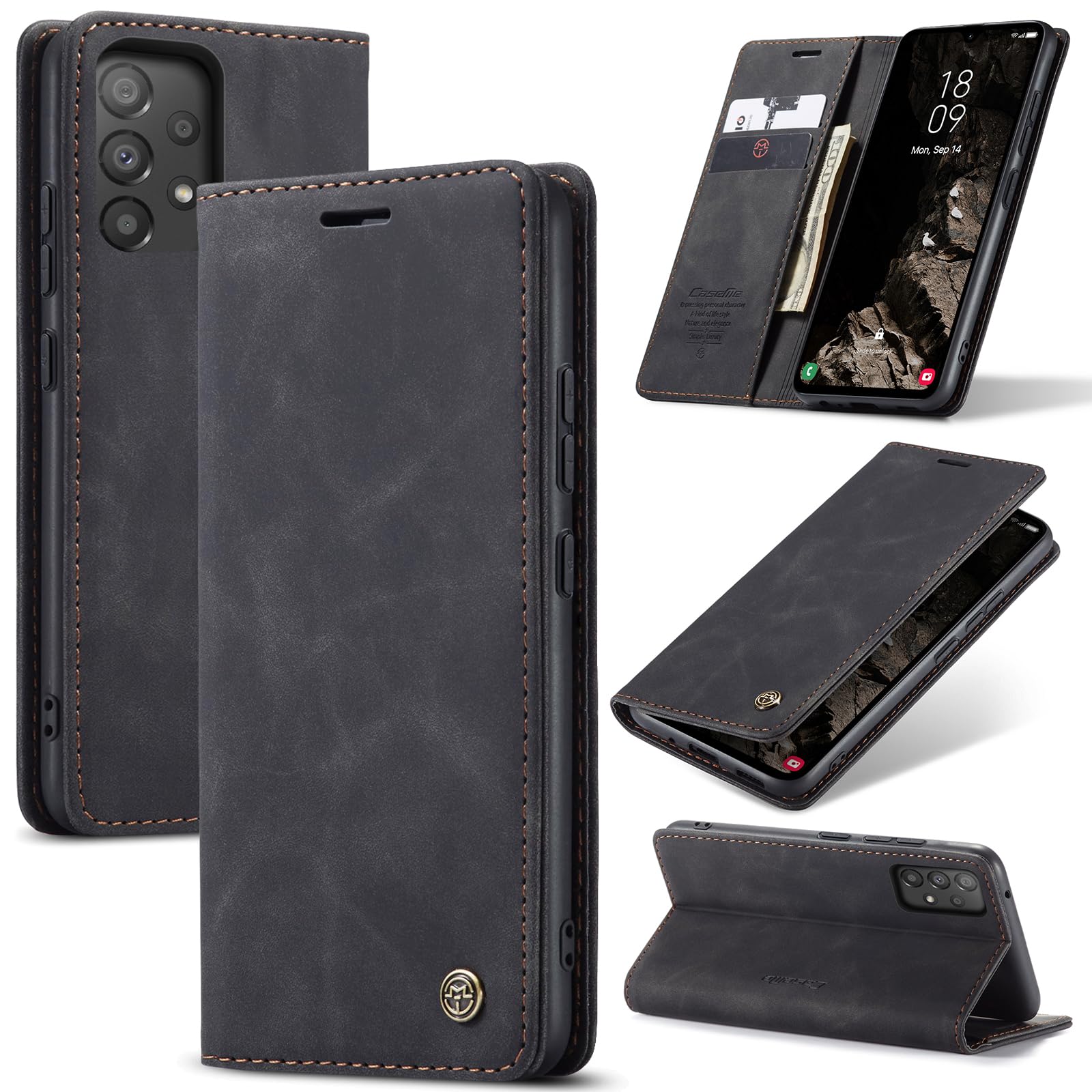 Azororo Cover per Samsung Galaxy A53 5G, Premium PU Pelle Custodia, Magnetica Carta Fessura Portafoglio Case, Flip Cavalletto Custodia per Samsung Galaxy A53 - Nero