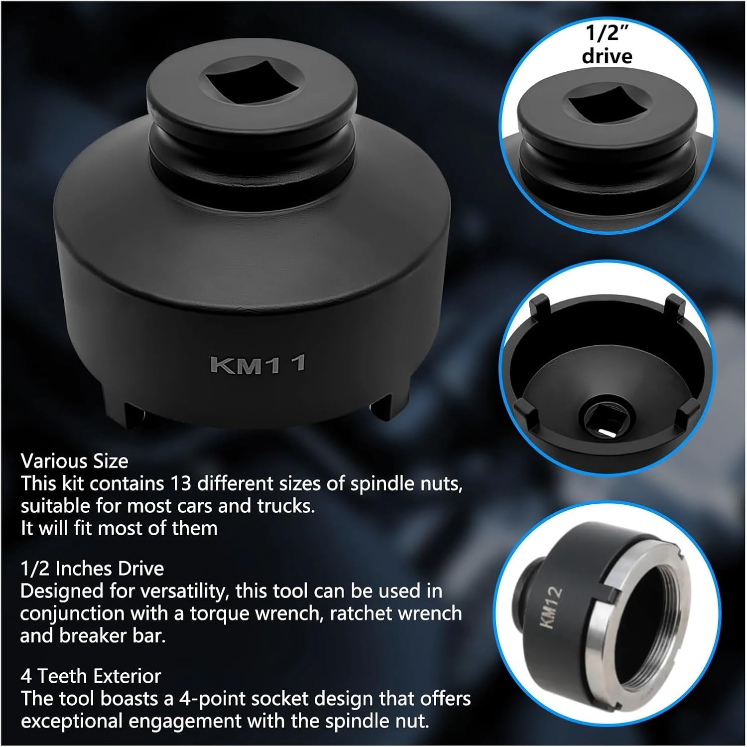 13 Pieces 1/2 Inch Drive Shaft Nut Socket Tool Set, Spindle Nut Socket 22-75mm, Suitable Compatible With Dodge and Most Other Mode