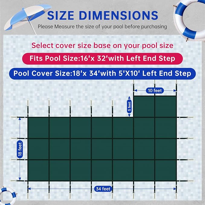 Cobertor de seguridad rectangular para piscina 18'x34' Azul miniatura 2