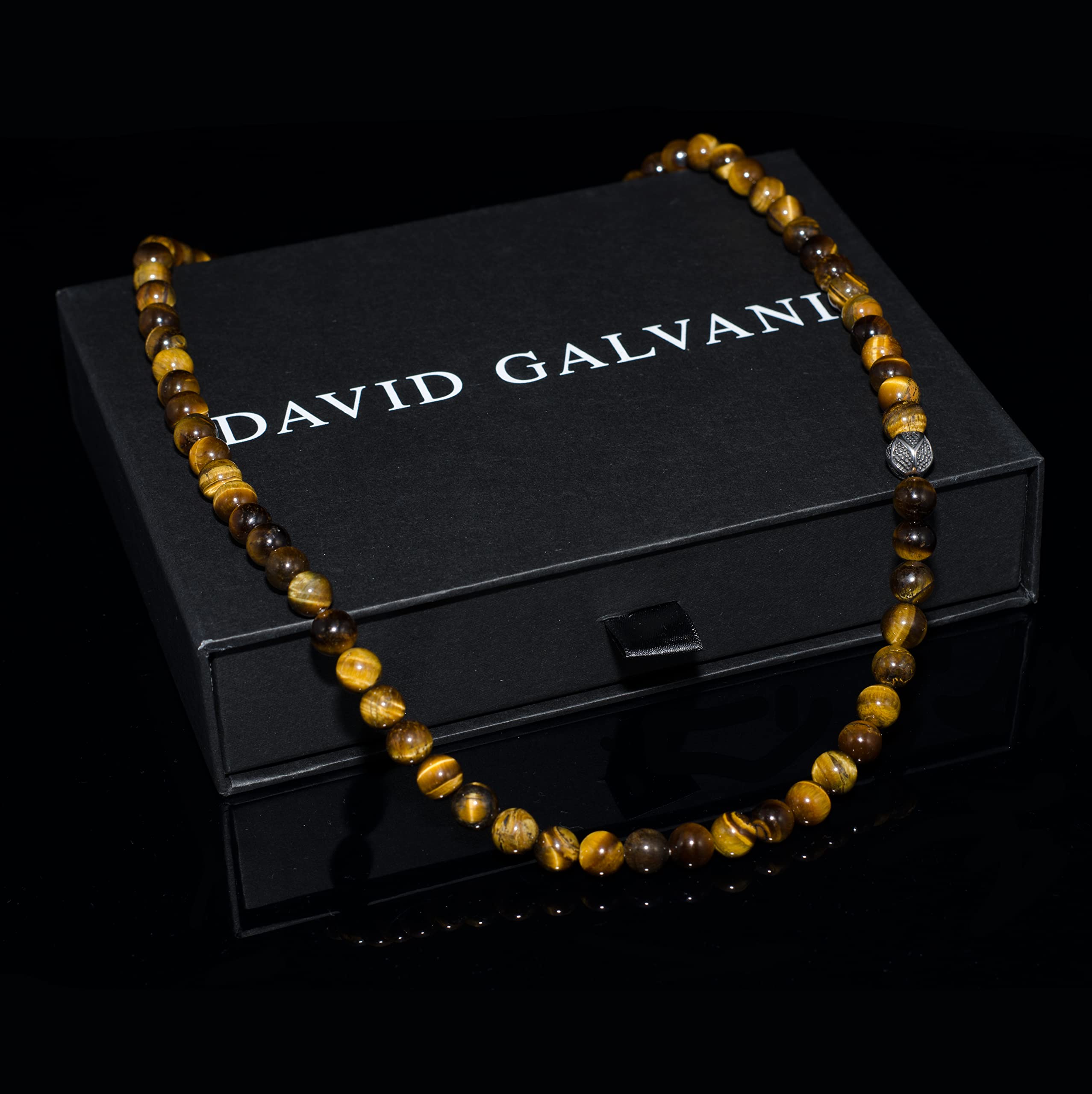 Herren Kette Perlenkette Onyx Tigerauge