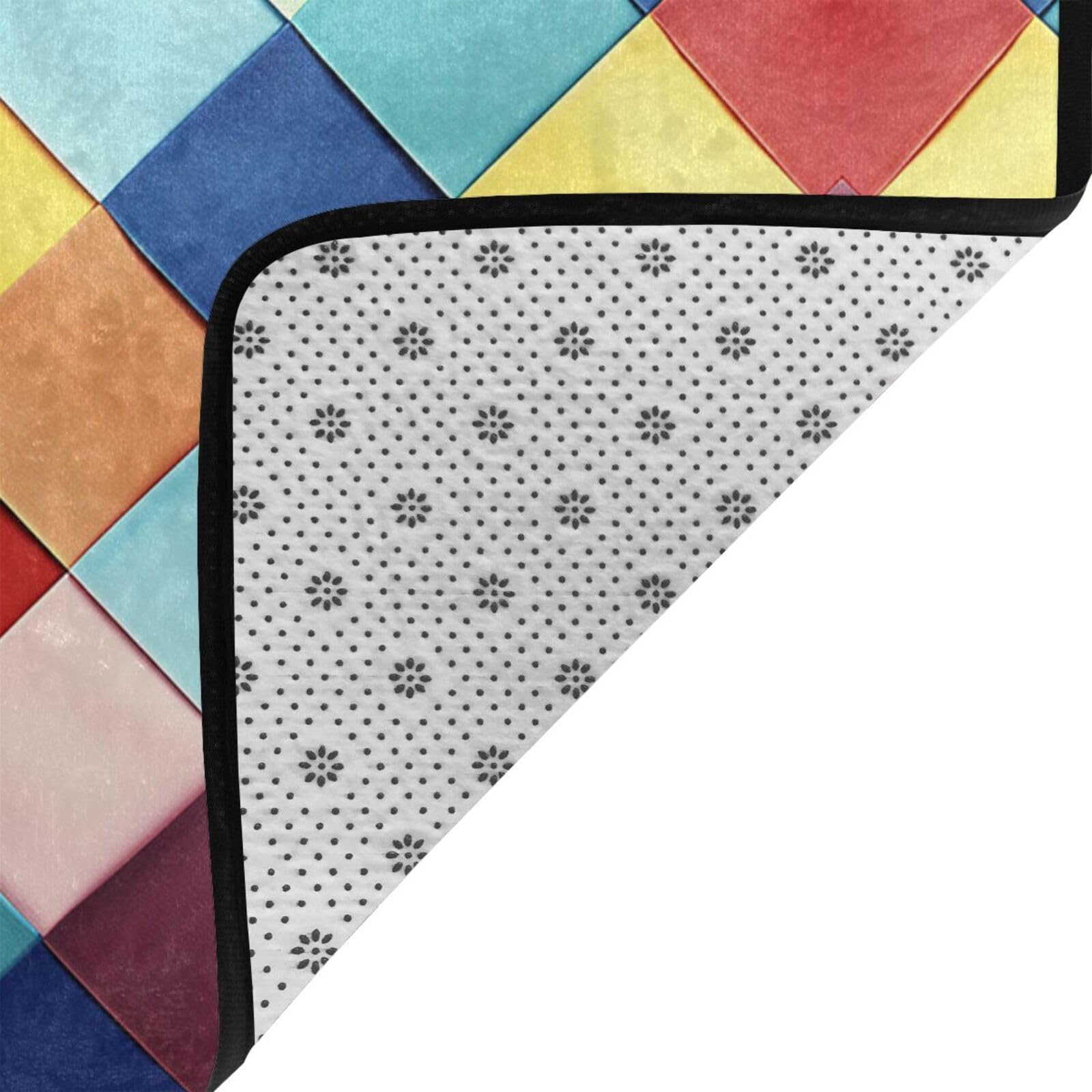 Tapete antideslizante de franela a cuadros coloridos de 63 x 48 pulgadas, tapetes para puerta delantera y trasera para interiores y exteriores
