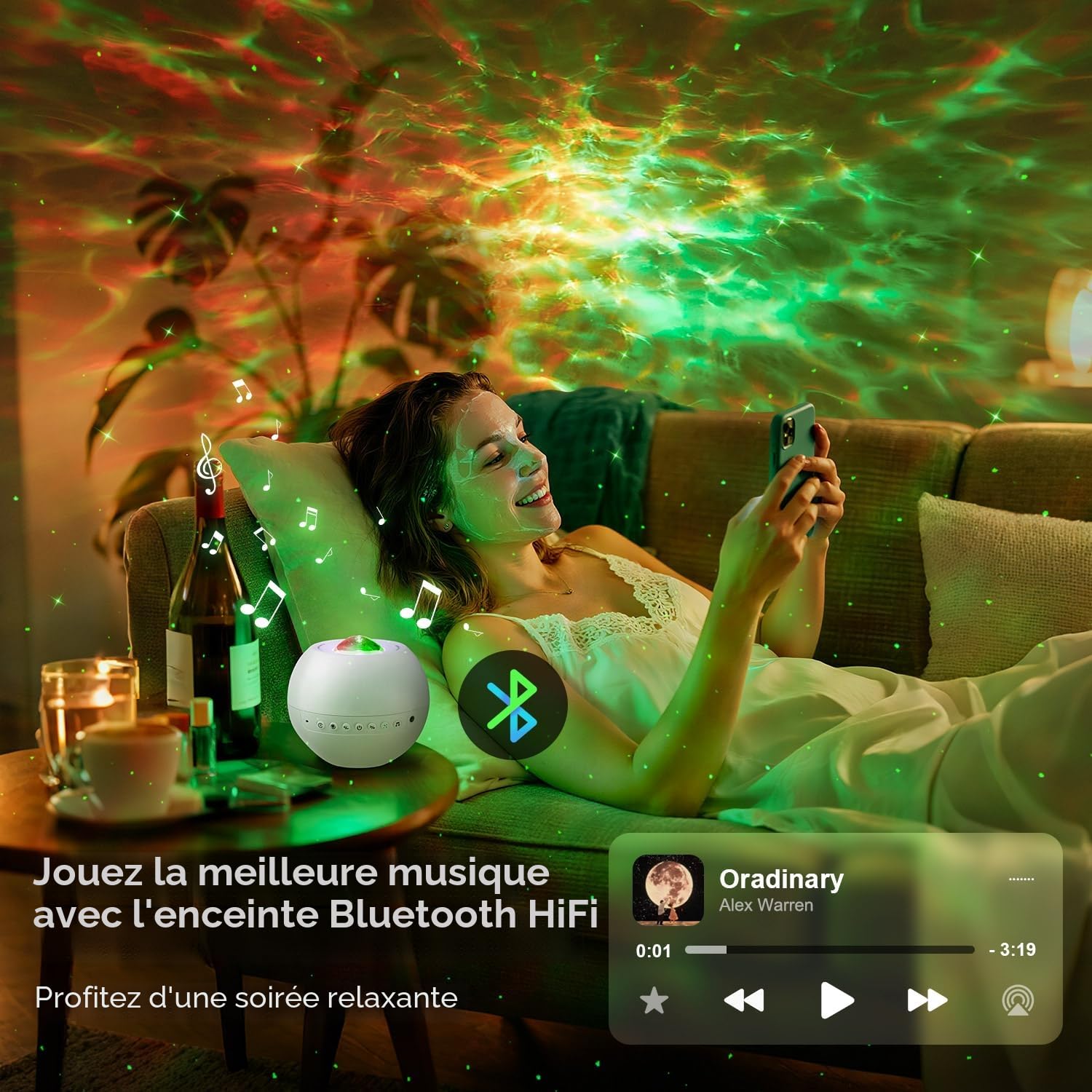 One Fire Projecteur Ciel Etoile,360 Modes Cadeau Fille GarçOn, Deco Chambre | 15 Bruit Blanc, Bluetooth, Motif Galaxy et Étoile, TéLéCommande, 7 Luminosité, Veilleuse Enfant Bébé, Dormir, Détente