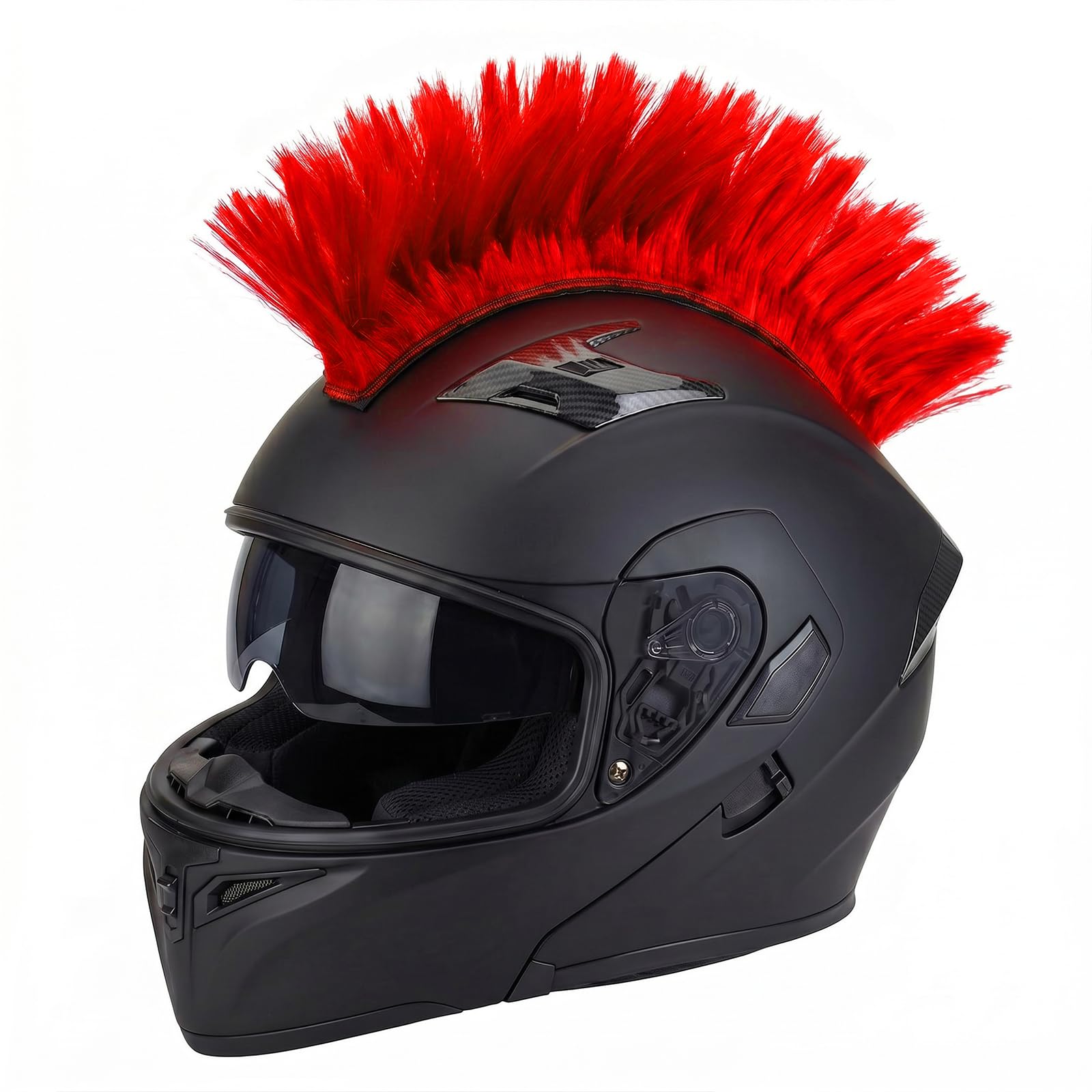 Faxianther Helmet Mohawk Hawk Cosplay Wig Helmet Accessory for Motorcycle Bicycle Ski Snowboard Helmets Hair Decorations (Helmet not Included) (Red)