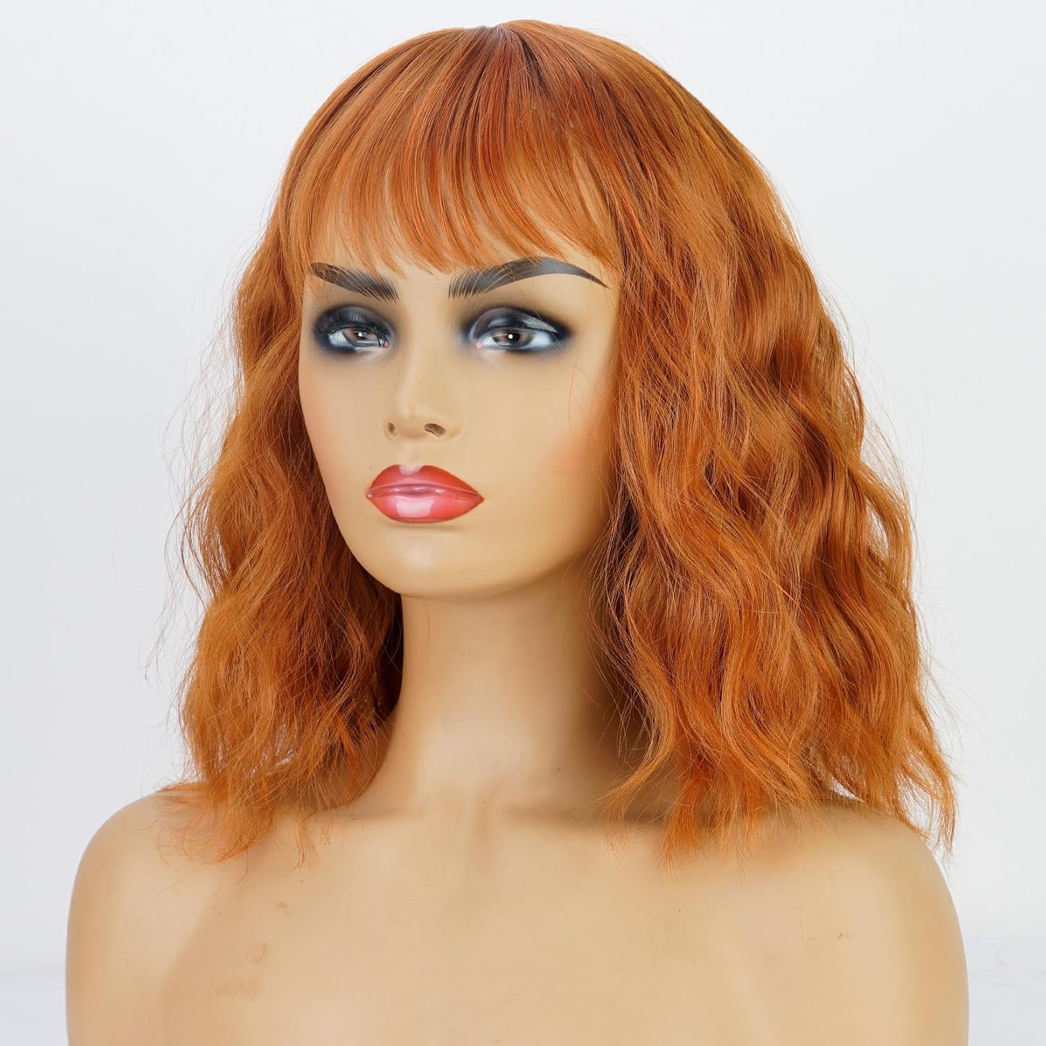 andromeda Auburn Wavy Wig with Bangs Soft Short Bob Wigs for Women Synthetic Shoulder Length Women's Wig for Halloween Costumes Cosplay Daily (Auburn)