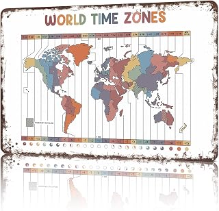 Vintage Metal Signs World Time Zones Funny Wall Art Tin Poster For Man Cave Office Home Bedroom Decor 8x12inch