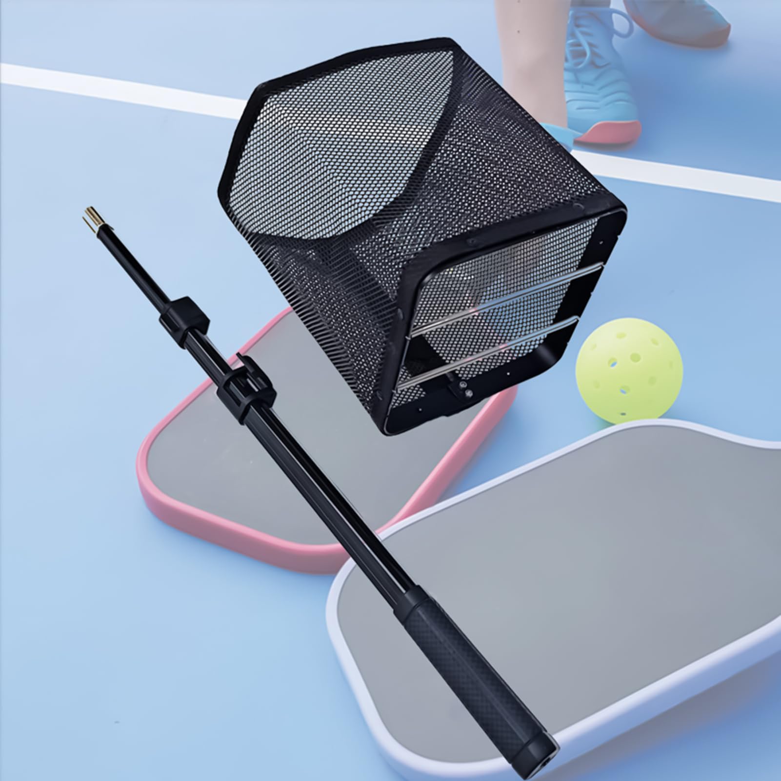 Kosz do zbierania piłek do pickleballa z teleskopową rączką,Przenośny Sprzęt Sportowy z Regulacją | Pojemnik na piłki tenisowe, idealny pickleballa,Dla Mężczyzn Kobiet Chłopców Dziewcząt Młodzieży