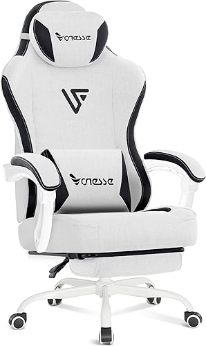 Silla de juegos Vonesse, silla de computadora de tela con amortiguador de bolsillo, silla de oficina con reposapiés y soporte lumbar de masaje,