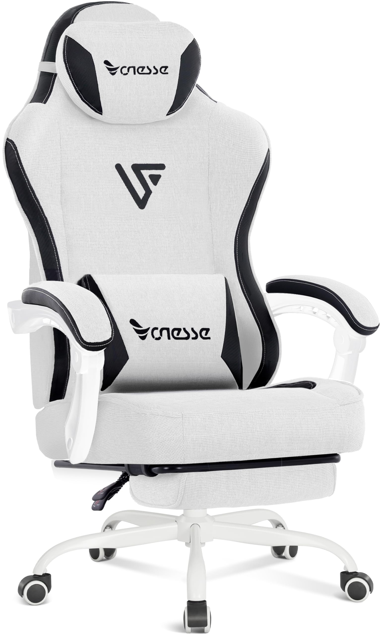 Vonesse Gaming Chair, Computer Chair Fabric with Pocket Spring Cushion, Office Chair with Footrest and Massage Lumbar Support, Reclining Gaming Chairs