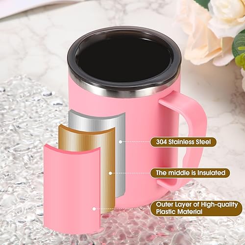 Miniatura 12 de Paquete de 6 tazas de café aisladas de acero inoxidable a granel con asa y tapa, 17 onzas, taza de café aislada al vacío de doble pared, taza