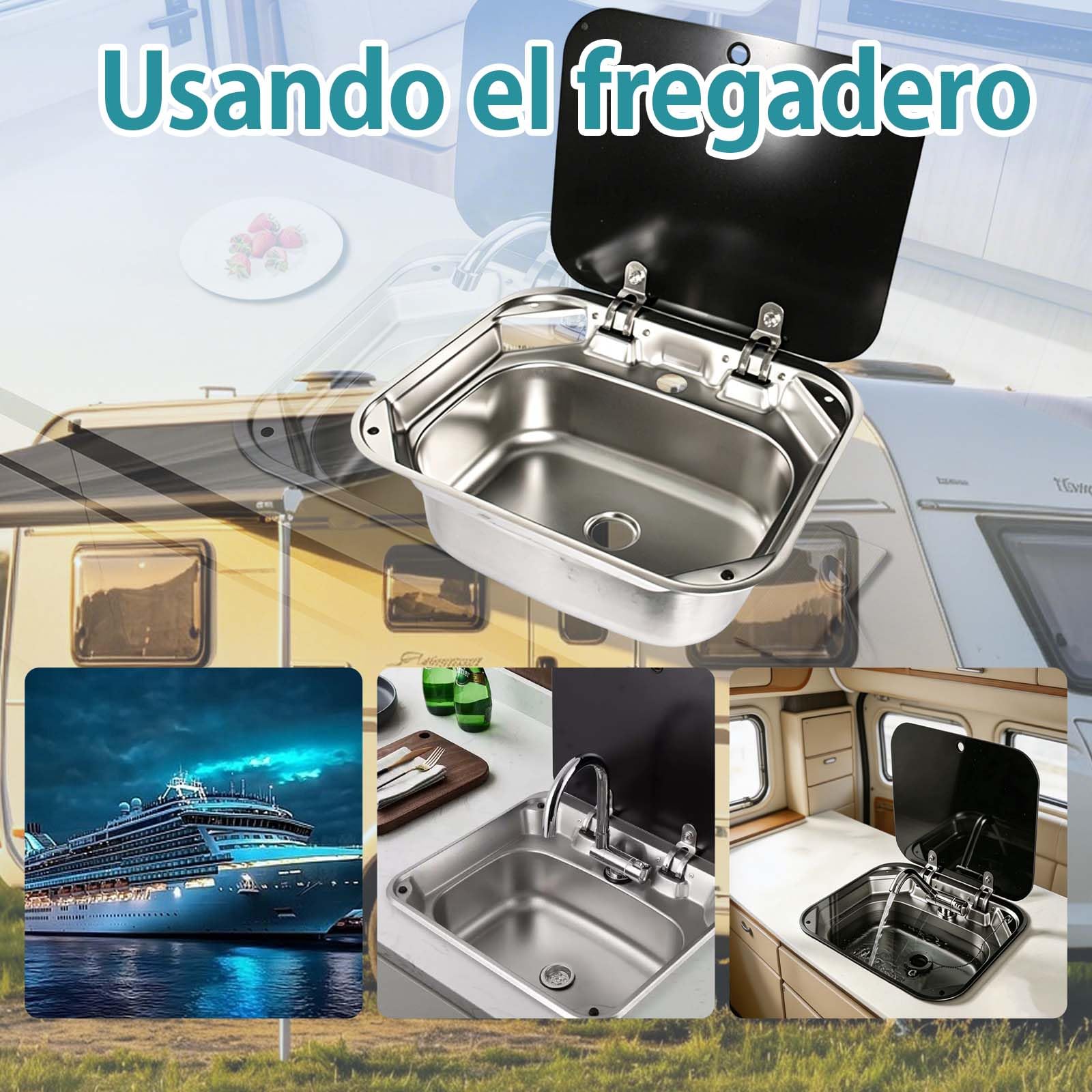 fregadero de cocina para caravana, Fregadero portátil para Camping, kit de lavabo de mano de un solo tazón para remolques de caravana, caravanas y caravanas.
