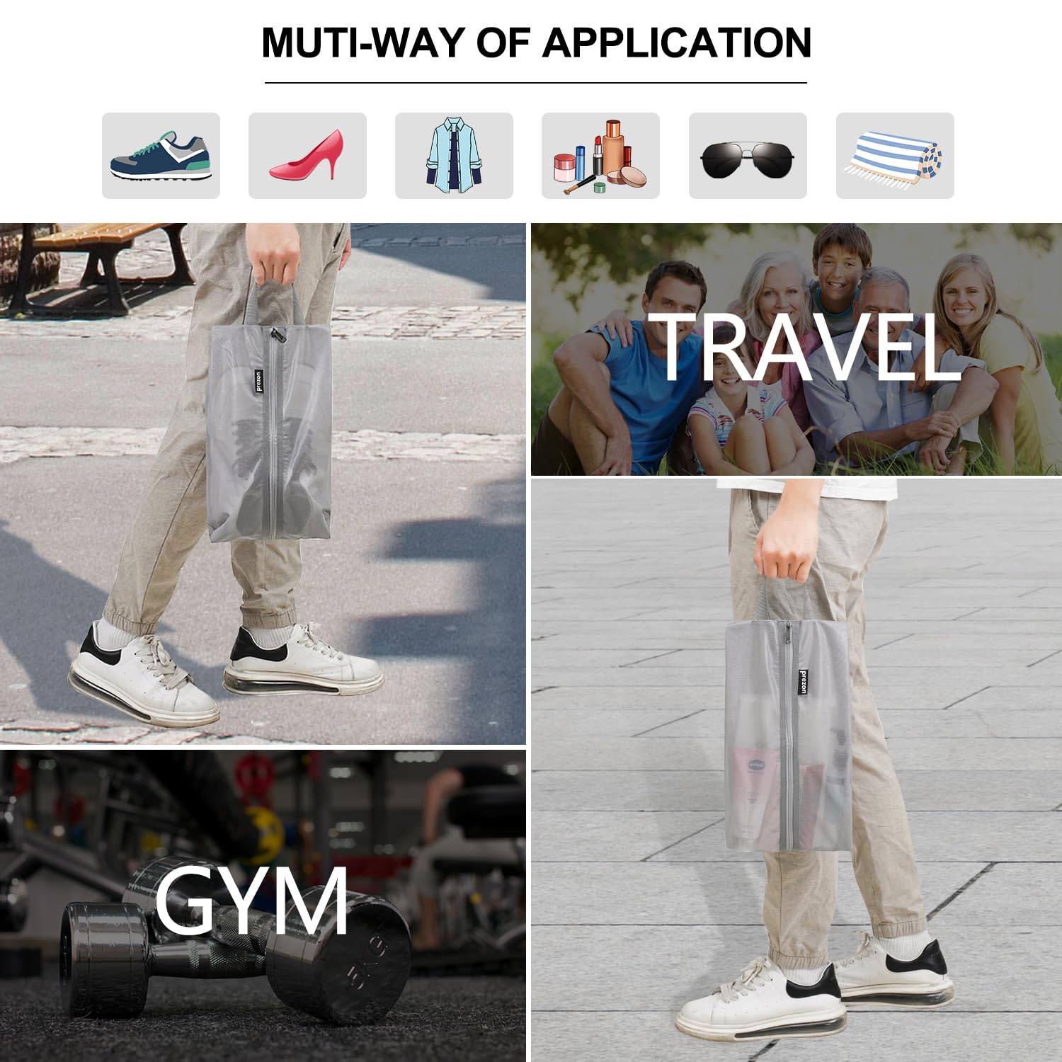 Borsa per Scarpe da Viaggio, in rete TPU impermeabile, robusta chiusura lampo YKK, resistente allo sporco, organizer per scarpe con cerniera per il viaggio o la conservazione a casa