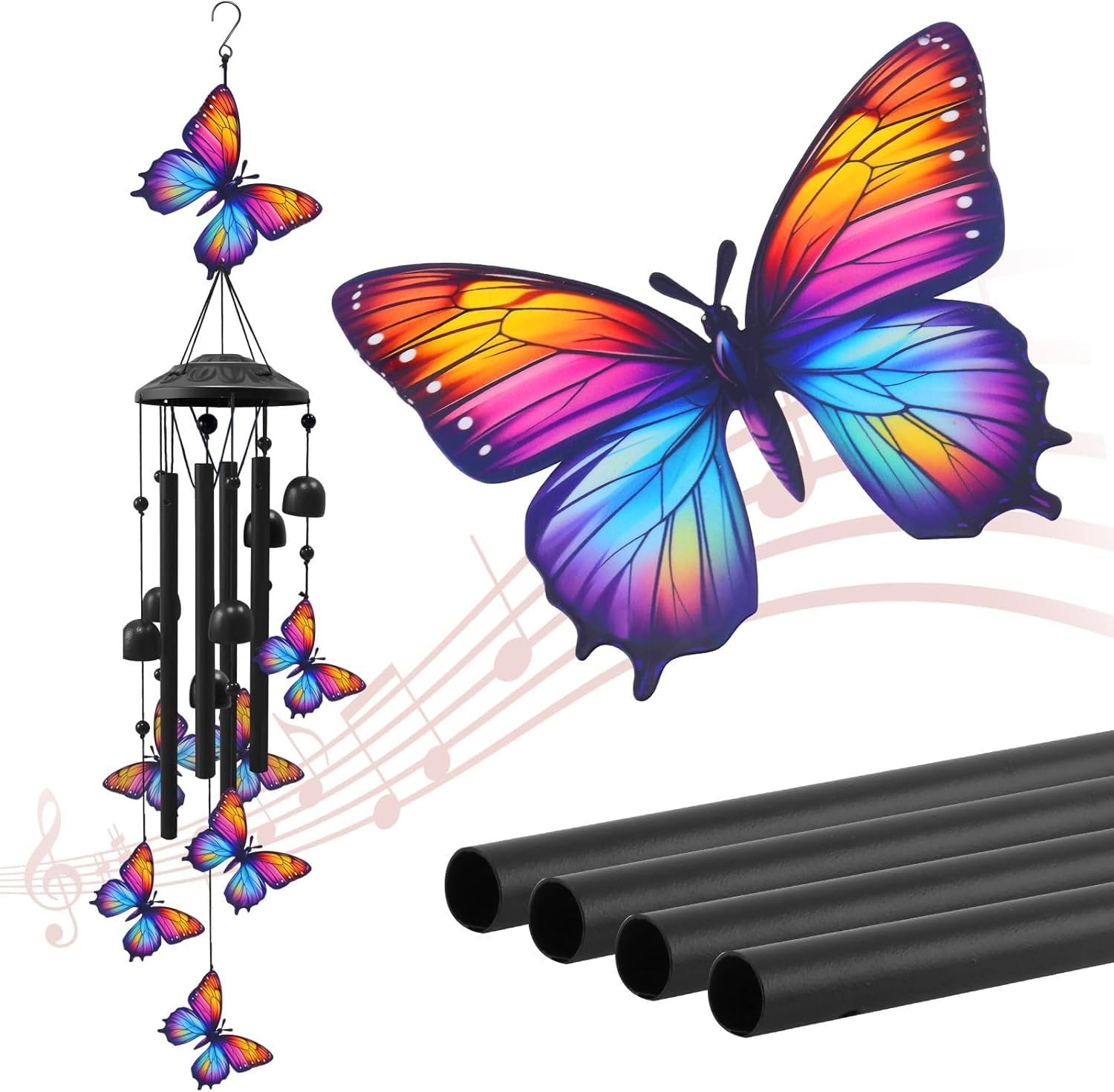 Butterfly Wind Chimes for Outside, Black Metal Windchimes Outdoors, Wind Chime Garden Decor Outdoor Ideal Memorial/Housewarming/Birthday/Festival Gifts Front Yard Decor — image 1