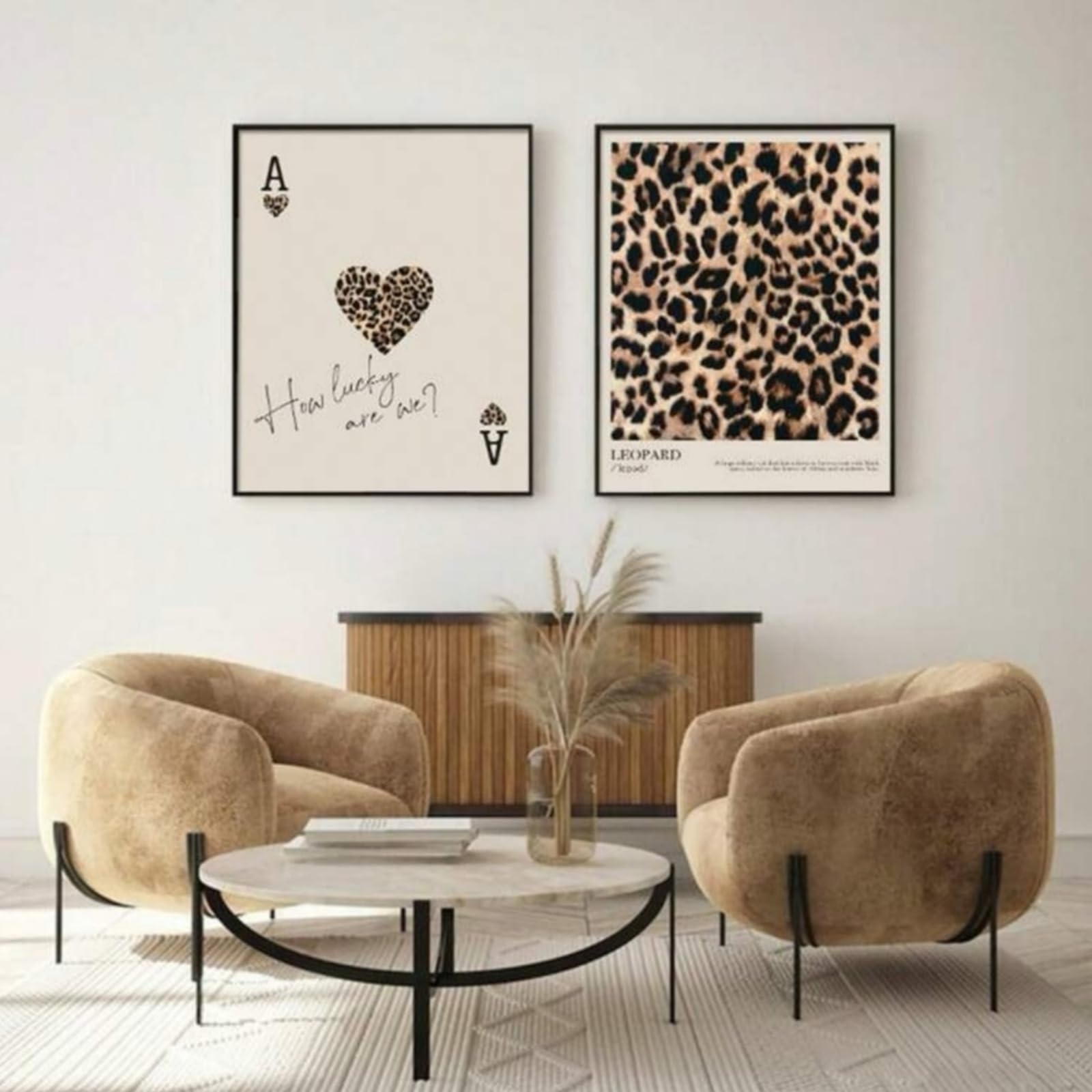 ZBELLO Set of 2 posters, Leopard Print Ace Card Wall Art Prints, How Lucky Are We Quote Posters, for Living Room Bedroom Apartment Retro Modern Home Decoration, Unframed (40x50cm)
