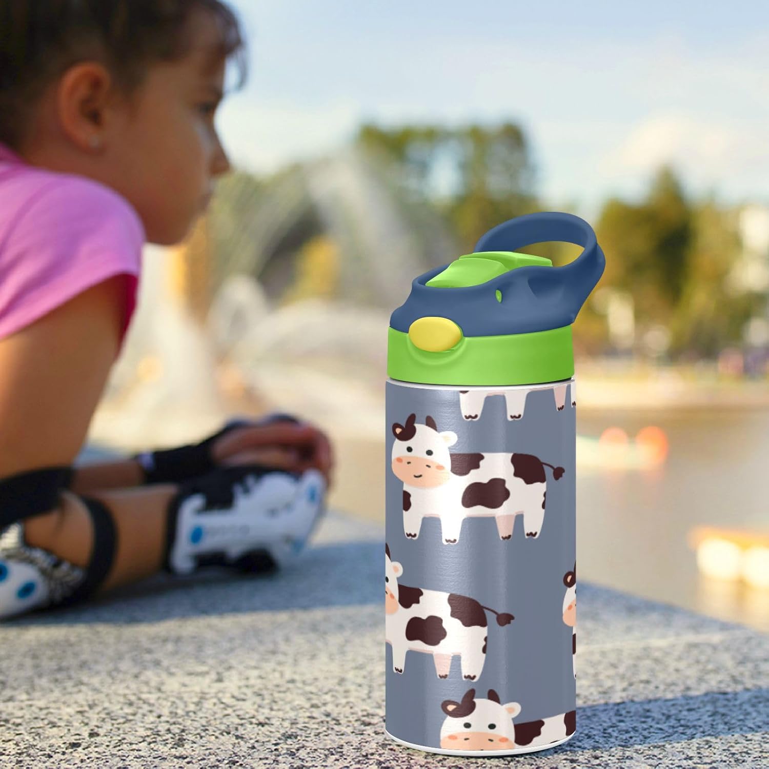 YETTASBIN Cute Cow Water Bottle for Kids, 12 oz Leakproof Double Walled Insulated Stainless Steel Water Bottle Travel Tumbler with Straw Lid for Girls Boys Toddlers - Image 6
