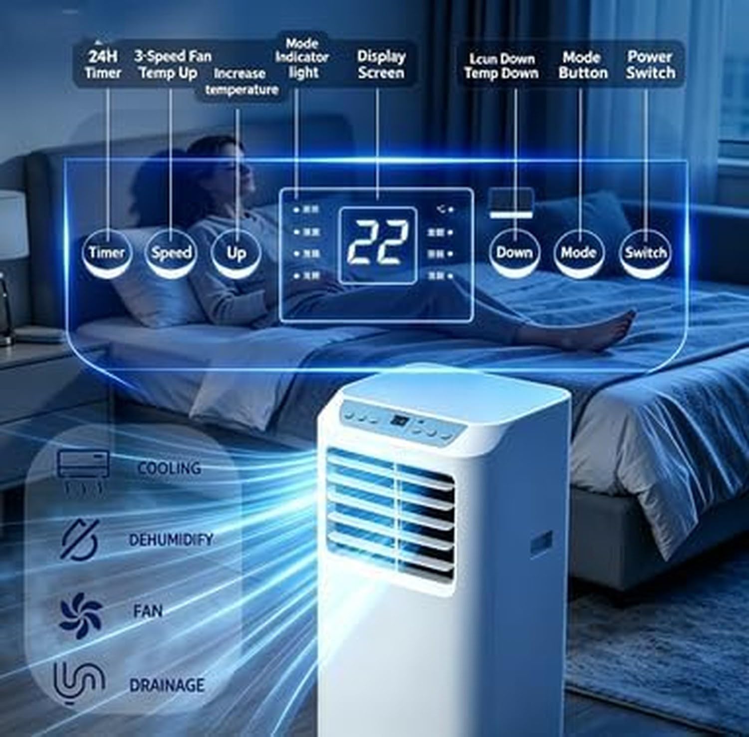 Aire Acondicionado Autoportante 12000 BTU/18000 BTU Potente Climatizador Sin Unidad Exterior, Silencioso, con Ruedas y Mando a Distancia para Oficina, 12000btu