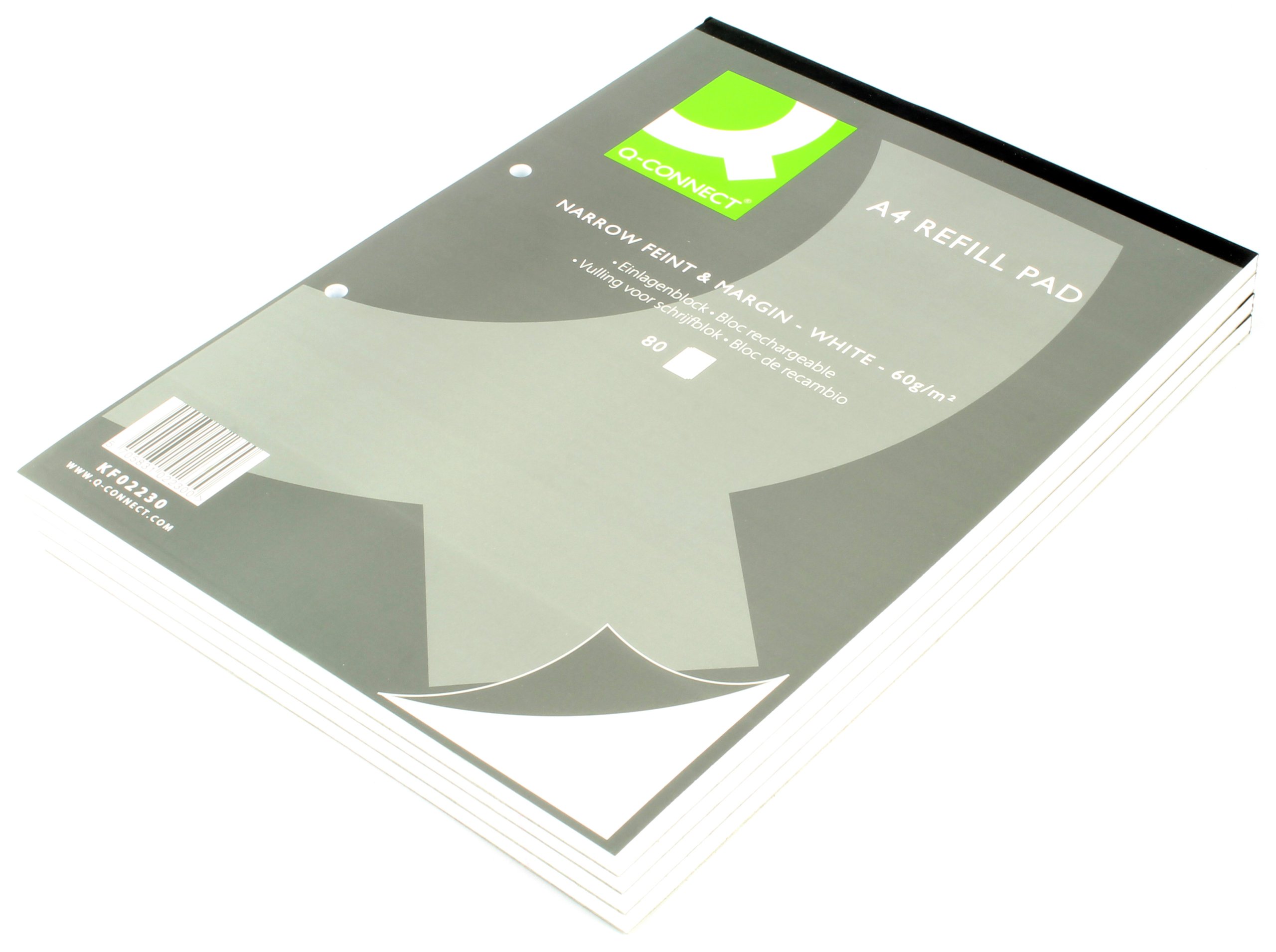 Q-Connect 80 Leaf A4 Ruled Narrow Feint and Margin Punched 2-Hole Head Bound Refill Pad (Pack of 10)