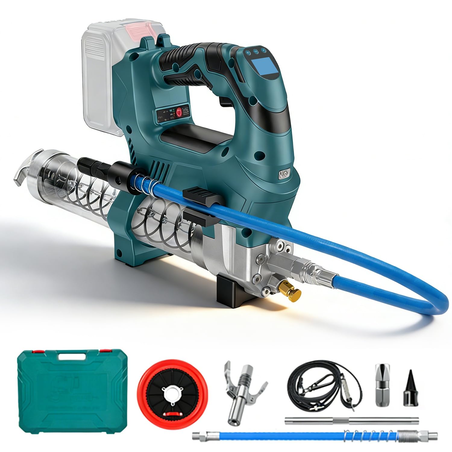 Pistola engrasadora a batería, 12000 PSI, compatible con batería Makita de 18 V (sin batería), con manguera de alta presión de 60 cm, pantalla digital, función cuantitativa, para camiones