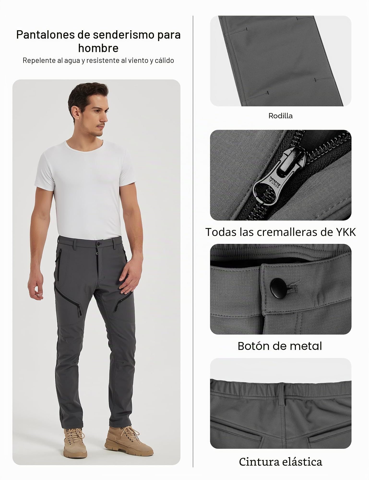 KUTOOK Pantalones Trekking Hombre Invierno Pantalones Soft Shell Hidrófuga Cálidos y A Prueba De Viento con Forro Polar para Senderismo Escalada Montaña(HP010)