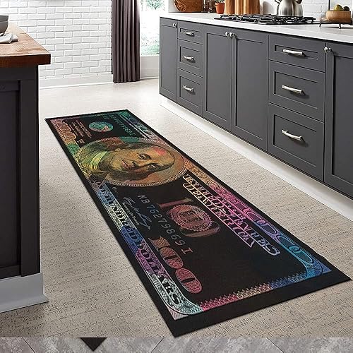 Vista 4 de GUBIYU Money Rugs - Alfombra de pasillo de 100 dólares con parte trasera de goma, antideslizante, para sala de estar, comedor, baño, vestíbulo