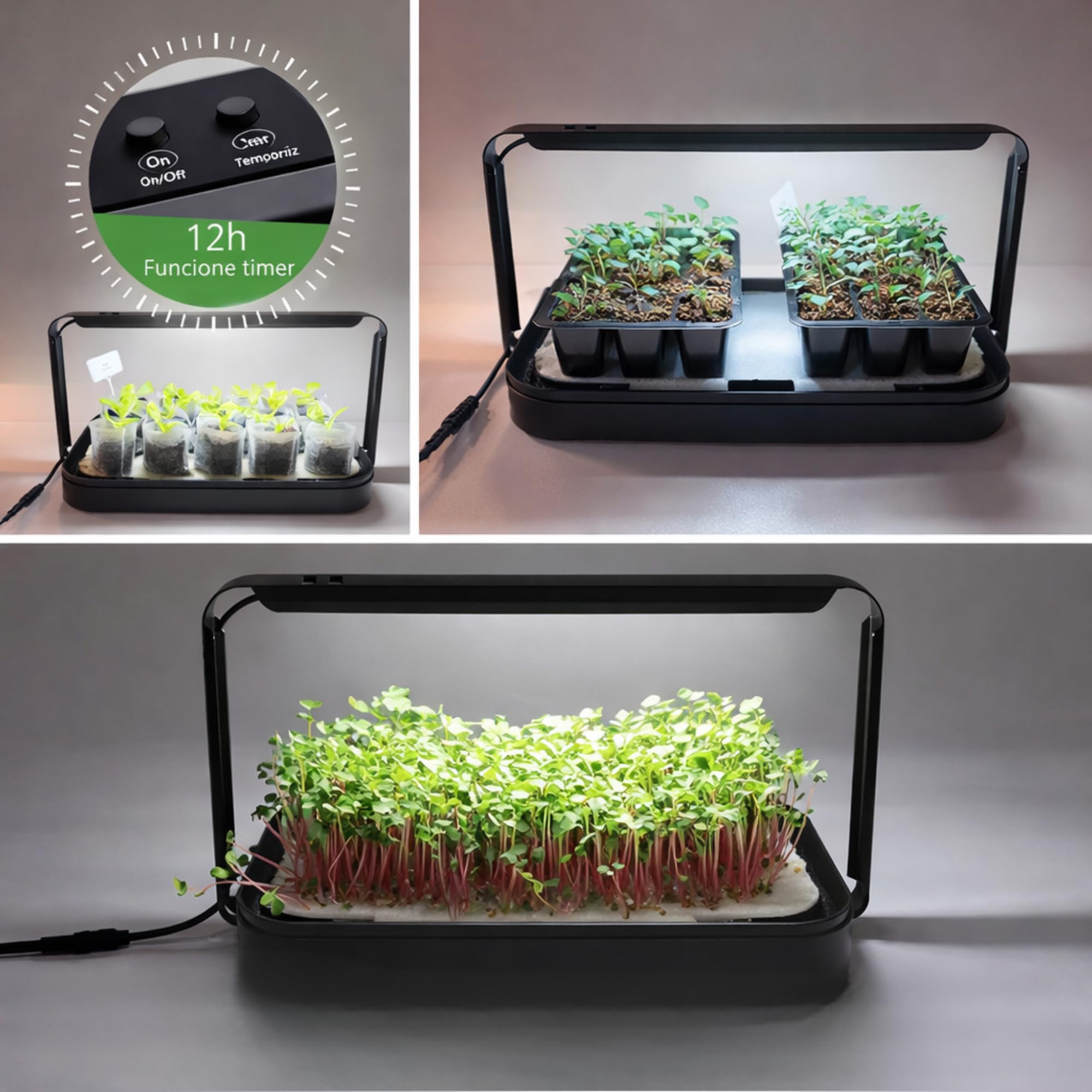 Idroponica Microgreen Indoor con Luce LED Automatica 12h per La CRESCITA OMOGENEA - Kit Idroponico Auto Irrigante con Sacchi Biodegradabili - Mini Serra Compatto per Casa - Capacità 1kg