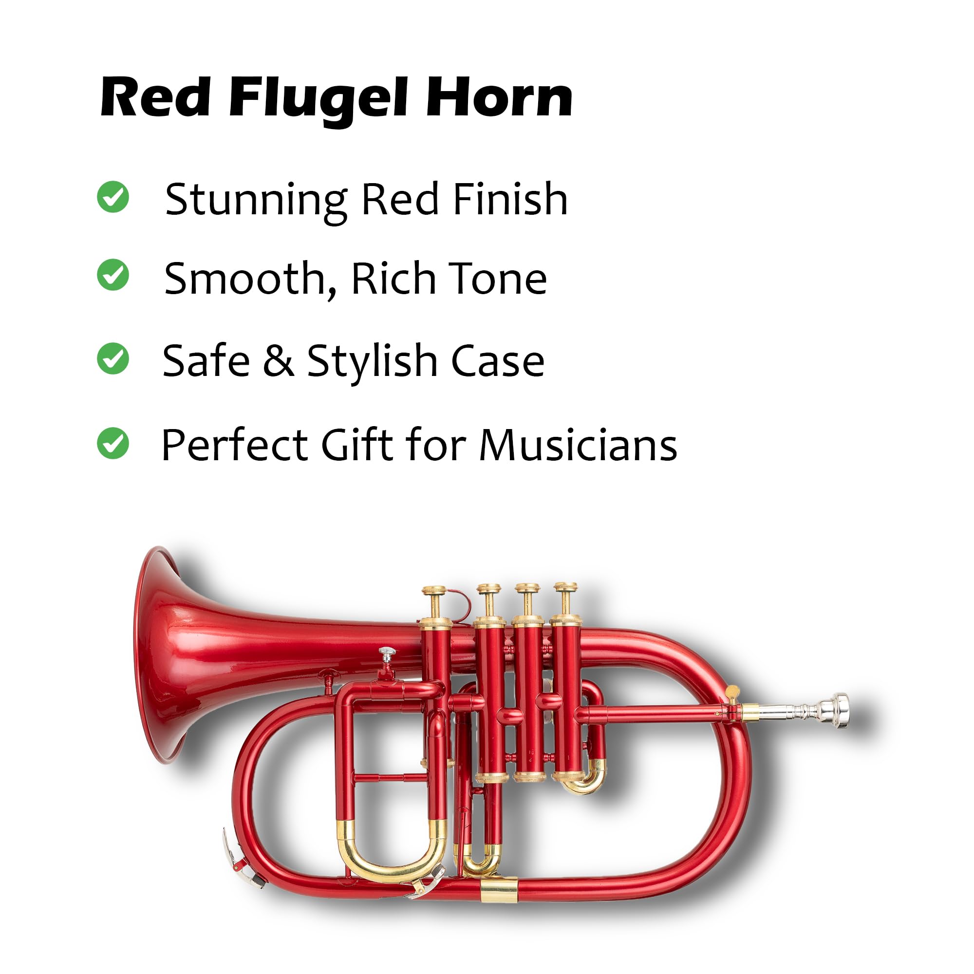 Flügelhorn mit 4 Ventilen in Bb/F-Teilung, farbiges Finish mit Mundstück und Koffer, Messing-Flügelhorn für Jazz, Orchester und Messingbänder, Rot