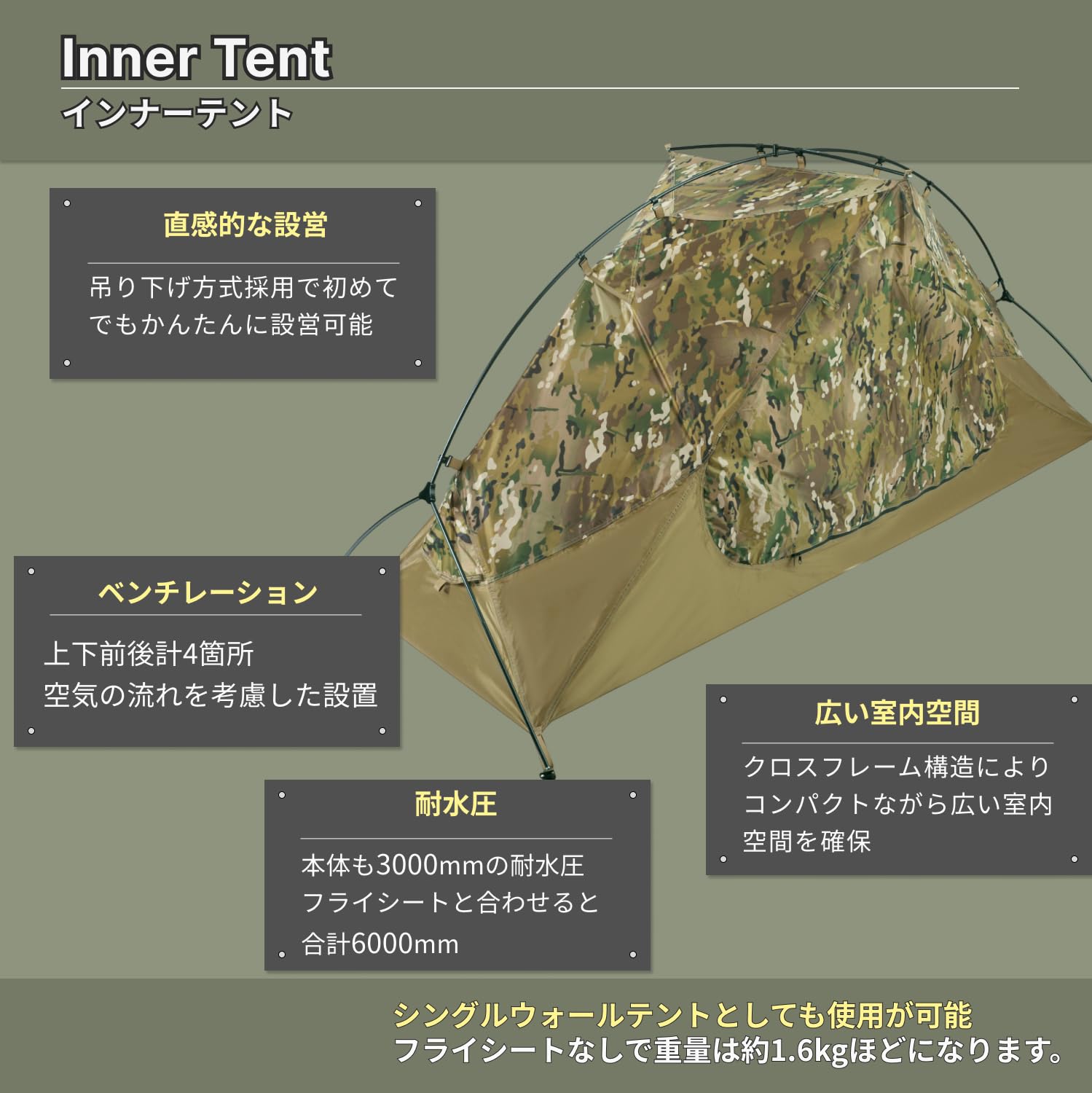 Amazon.co.jp: LUCHS テント 一人用 マルチカム迷彩 キャンプ