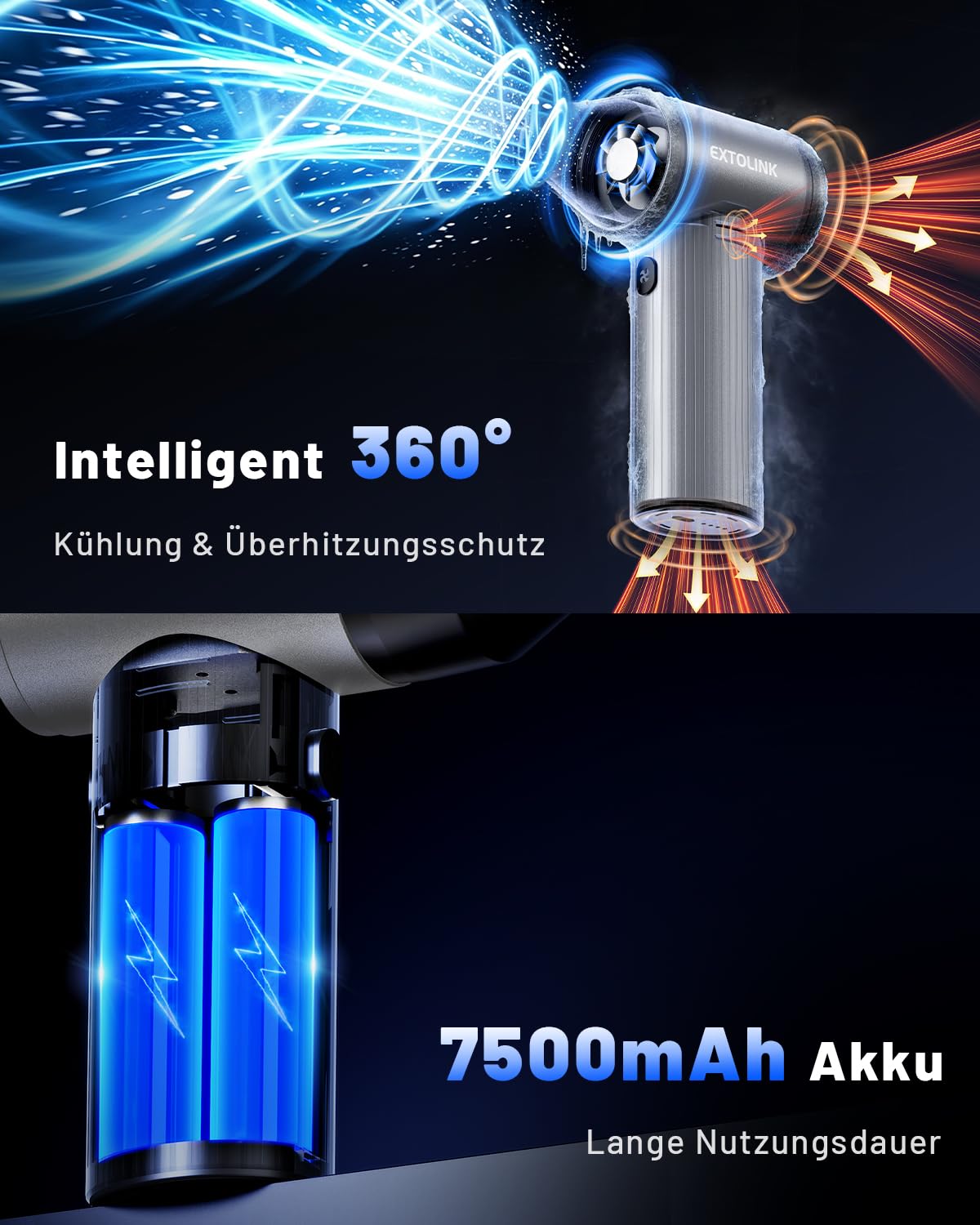 Elektrische Staubgebläse 330,000 U/min Druckluftspray mit 3-Stufige Einstellung, 7500mAh Akku & PC Cleaning Druckluft Kit, Compressed Air Duster für Desktop, PC, Tastatur, Laptop, Car