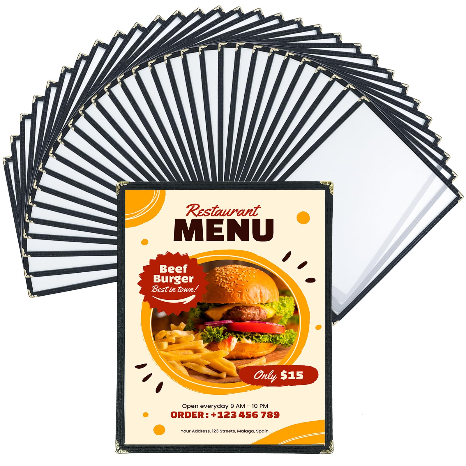 FLKQC Menu Covers 8.5 x 11 | Pack of 30 Restaurant Recipe Menu Covers Transparent Restaurant Menu Covers for Kitchen, Drink, Wine Menu Covers Black (8.5