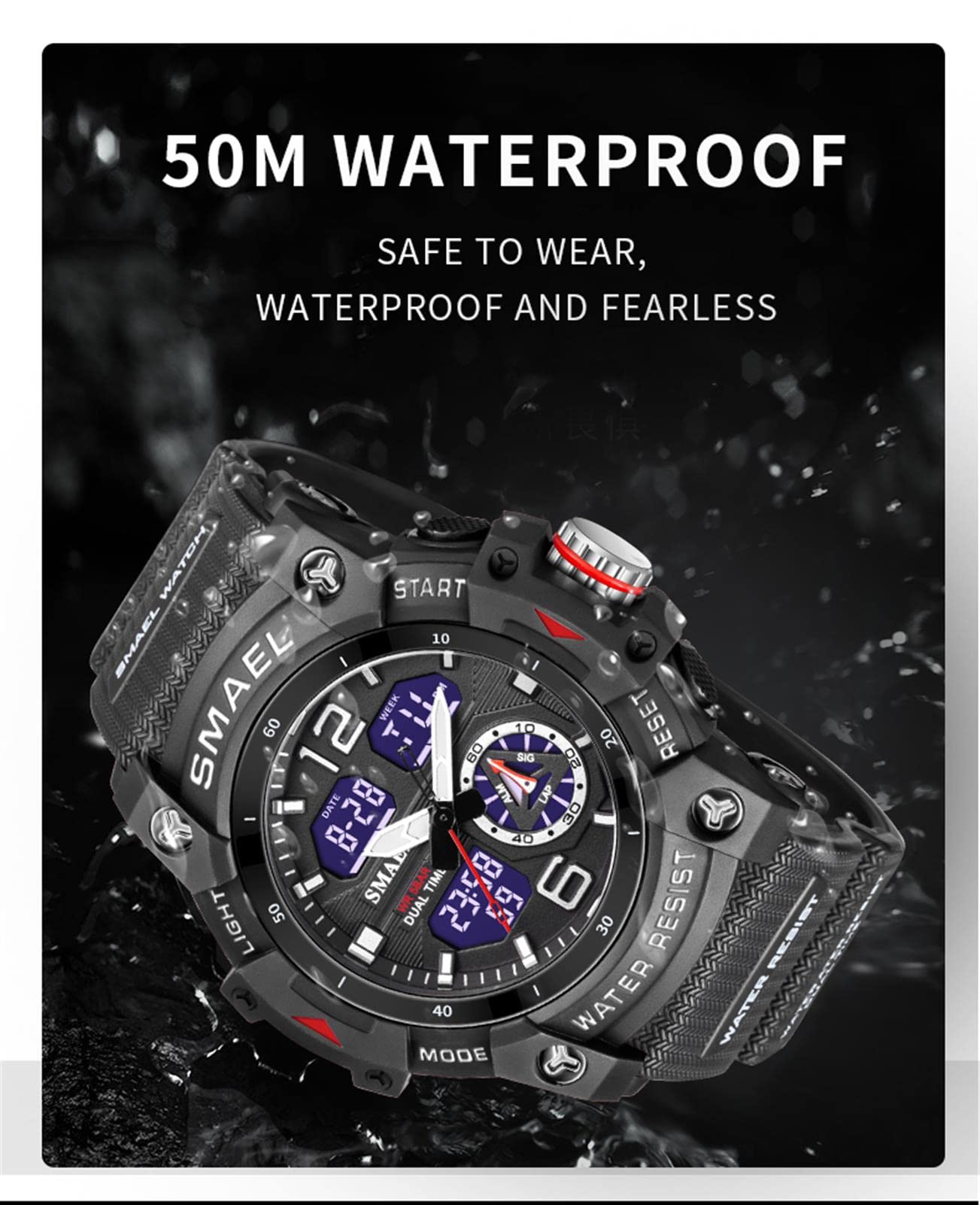 Homme Montres Militaire de Sport, étanche à 5 ATM Montres avec LED Analogique Digitale Montres Lumière Alarme Et Calendrier Date