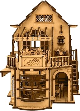 AlgWoodDesign Coffee Shop Diorama Ahşap Maket Seti 362 Parça – DIY Miniatür Kafe Binası Koleksiyoner Modeli