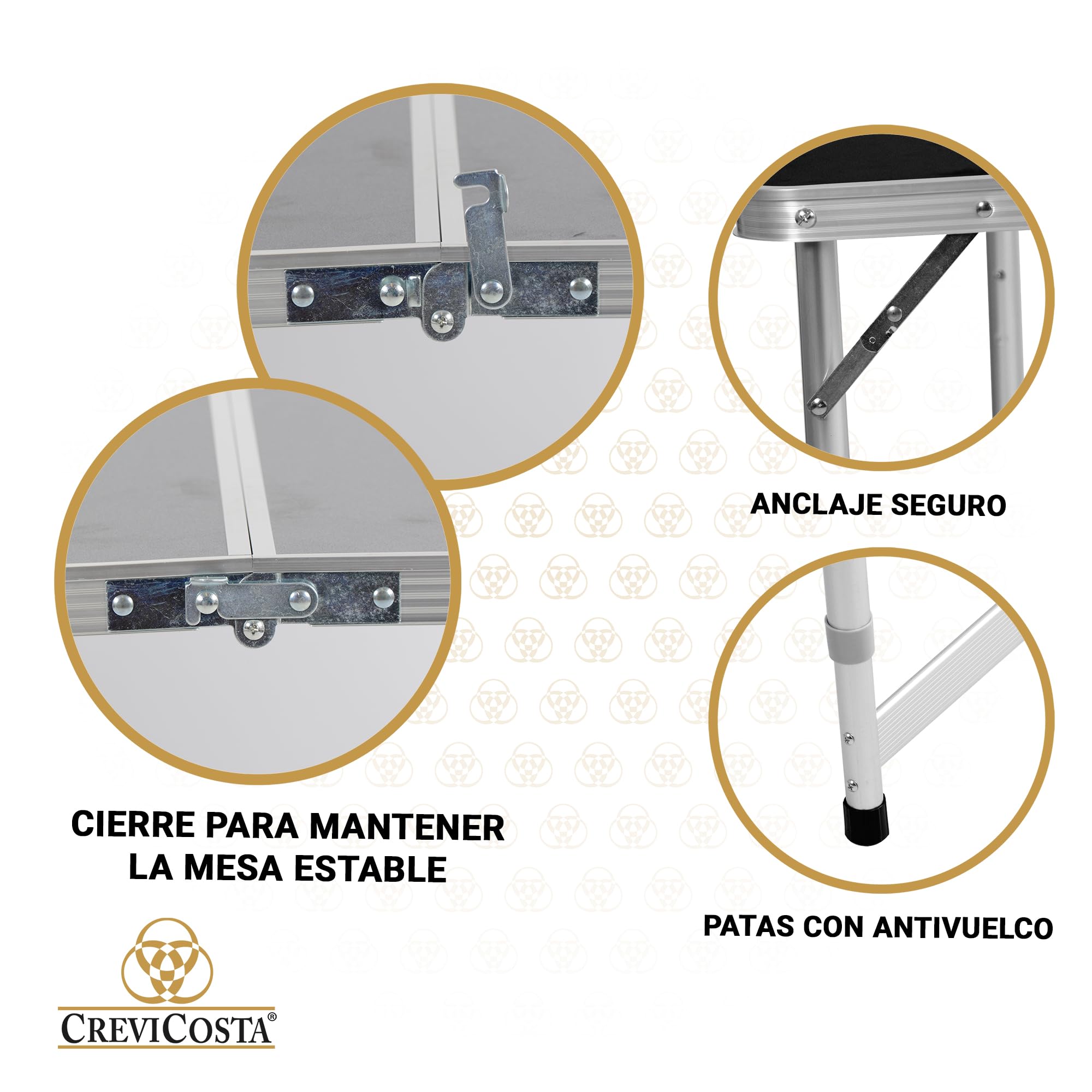 CREVICOSTA QUALITY MARK MARCAS DE CALIDAD - Mesa de Camping Plegable Rectangular 120x80 cm con Asa de Transporte
