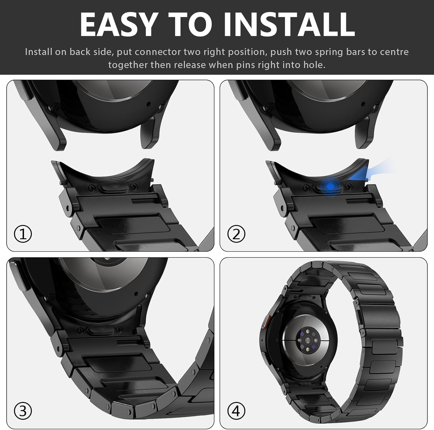 No Gap Metal Bands for Samsung Galaxy Watch Bands 7/6/5/4/FE 44mm 40mm,Galaxy Watch 6 Classic Band 47mm 43mm,Watch 5 Pro 45mm,Watch 4 Classic 46mm 42mm,20mm Stainless Steel Strap for Men Women - Image 8