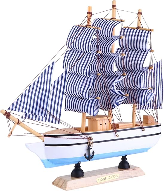 Veemoon Wooden Sailing Ship Model, Handmade Vintage Nautical Sail Ship, Mediterranean Style Boat Model for Mediterranean Style Beach Nautical Home Decoration for Bar Home