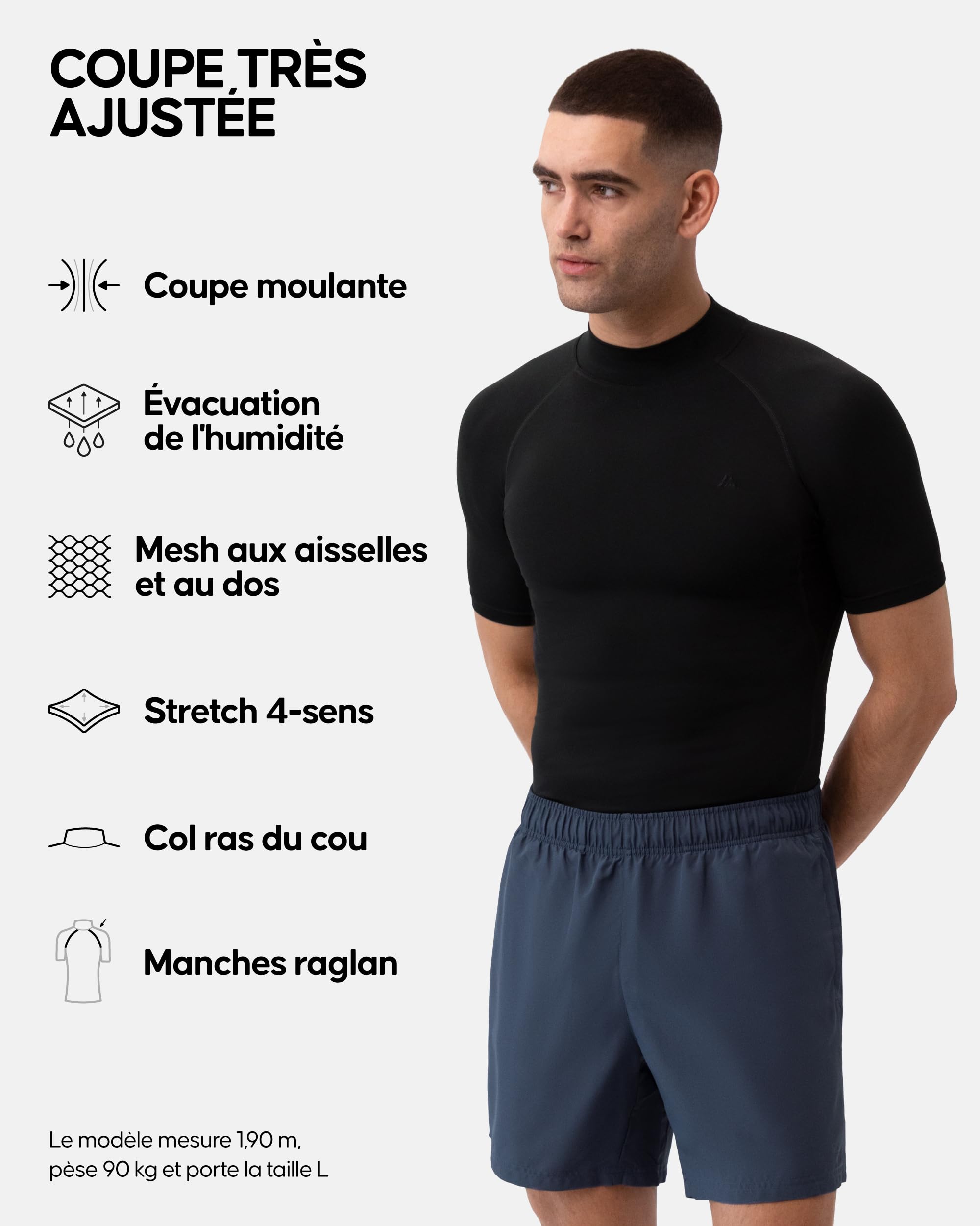 DANISH ENDURANCE T-Shirt de Compression, Séchage Rapide pour Hommes, Maille Respirante, pour la Course & l'Entraînement, Lot de 2