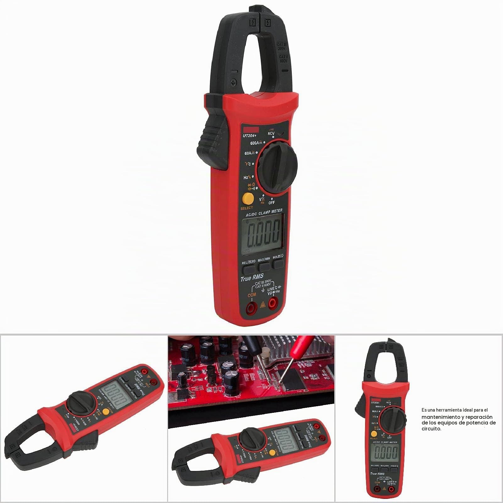 UT204+ Pinza Amperimétrica Digital de Mano Rango Automático True RMS AC DC Voltaje Corriente Resistencia Capacitancia Probador para Mantenimiento Profesional Material ABS