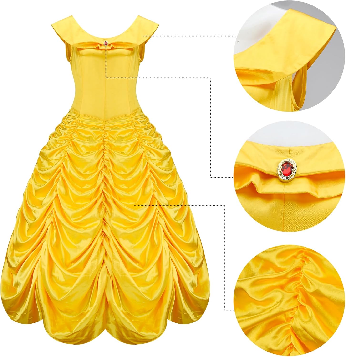 AMNPOLEN Adult Women Beauty Princess Belle Costume Dress Yellow Off Shoulder Prom Ball Gown Outfit Halloween Cosplay Dress up - Image 6