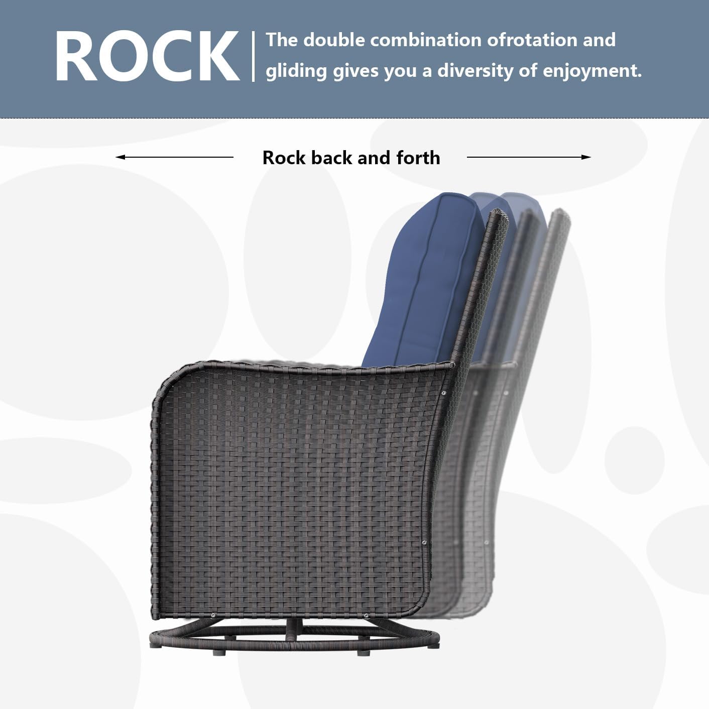 3 Pieces Patio Swivel Rocker Wicker Chairs-Outdoor Swivel Rocking Chairs with 1 Rattan Coffee Table 2 Thickened Cushions Outdoor Furniture Conversation Sets for Patio Porch Garden