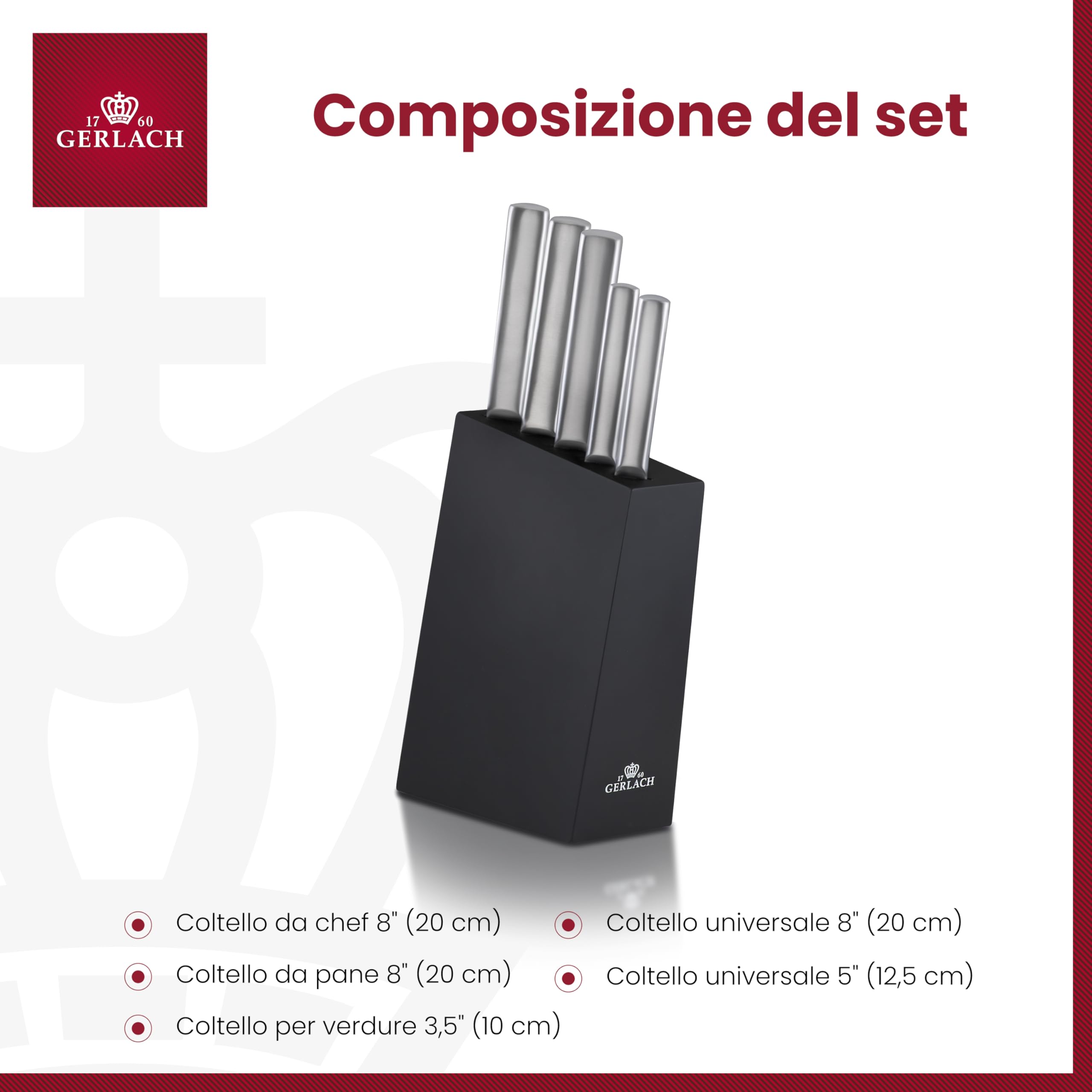 Gerlach G02-0983M-ZENB-05PU-S5S1-01 - Set di coltelli da cucina in blocco Ambiente-G02-0983M-ZENB-05PU-S5S1-01, in acciaio INOX