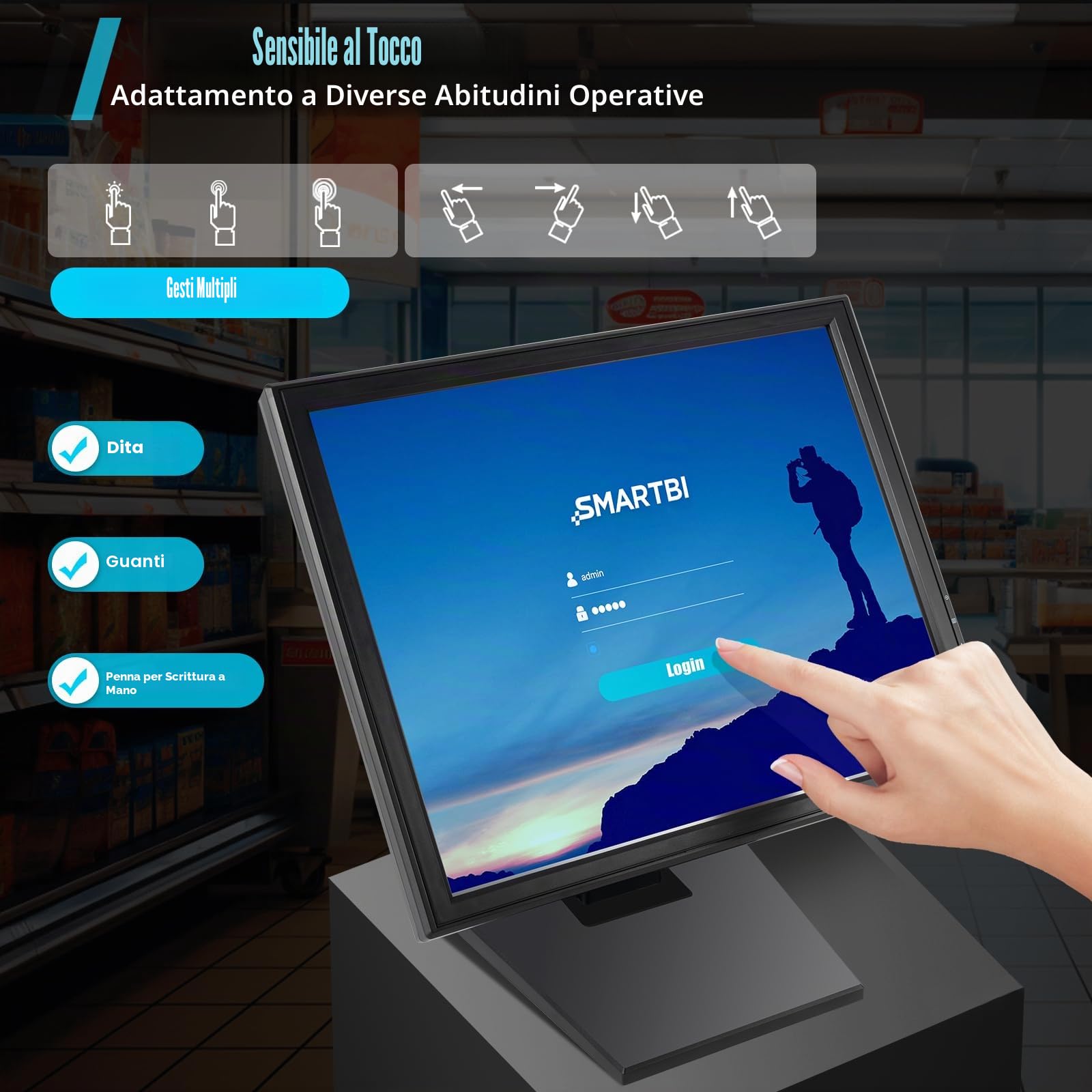 Monitor touchscreen LCD da 17 pollici, alta precisione, con penna, risoluzione 1280 × 1024, inclinabile orizzontalmente e verticalmente, display touch con VGA + USB, schermo per ristoranti
